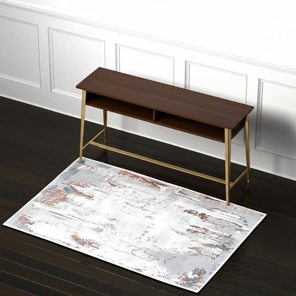 4' X 6' Gray And Ivory Modern Abstract Area Rug-Area Rugs-DECOROLALA