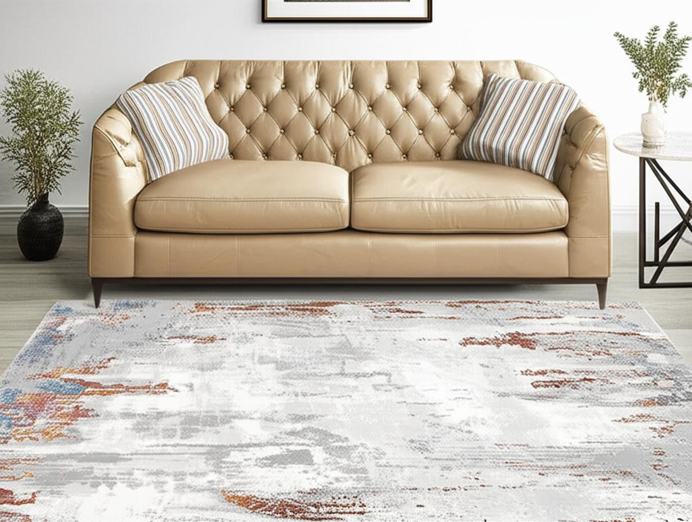 4' X 6' Gray And Ivory Modern Abstract Area Rug-Area Rugs-DECOROLALA