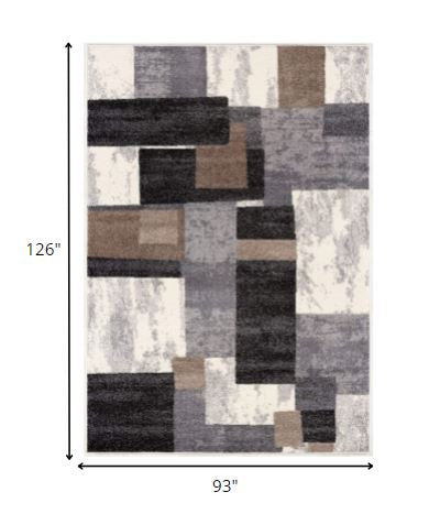4' X 6' Gray Black and Brown Abstract Geometric Area Rug-Area Rugs-DECOROLALA