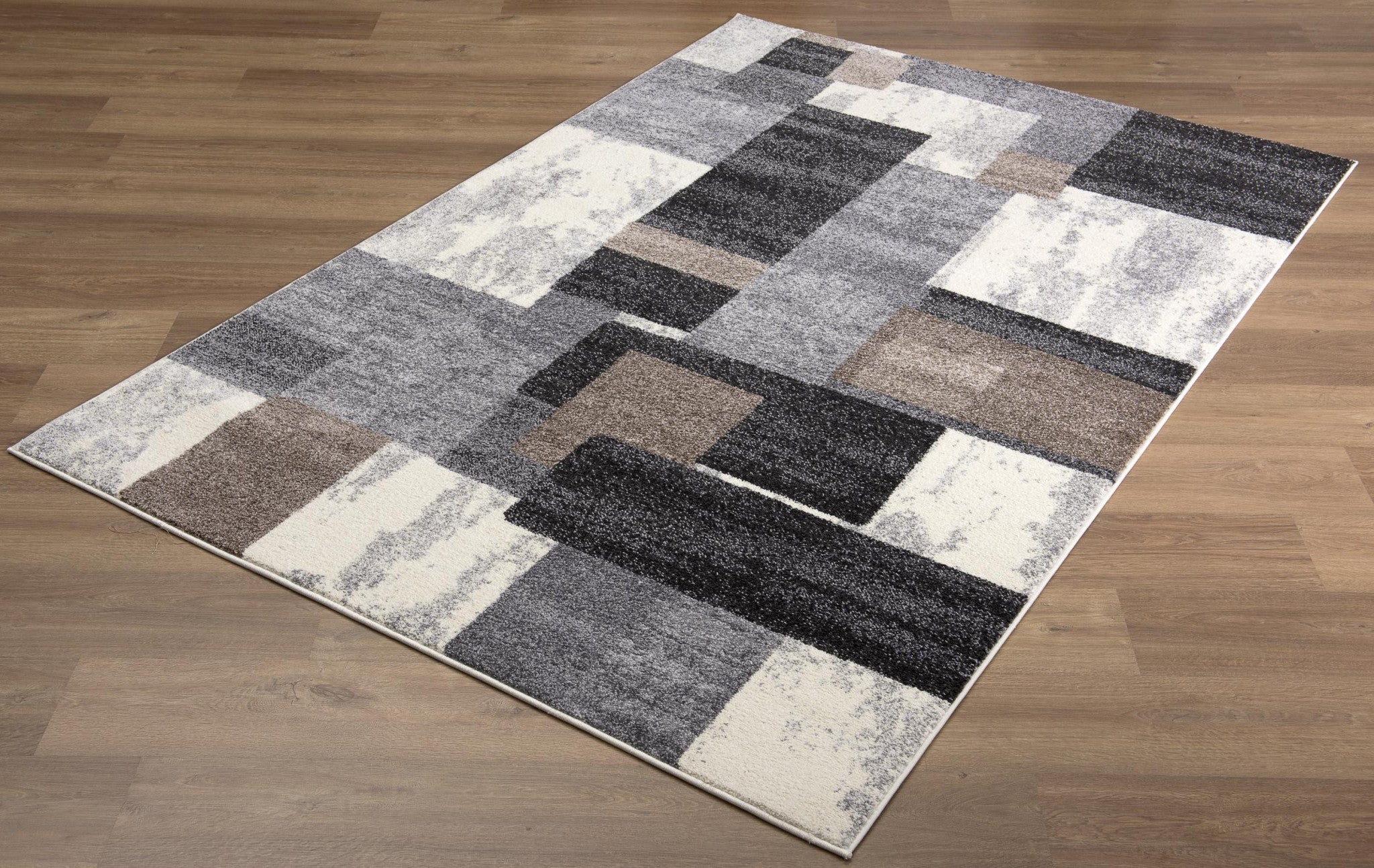 4' X 6' Gray Black and Brown Abstract Geometric Area Rug-Area Rugs-DECOROLALA