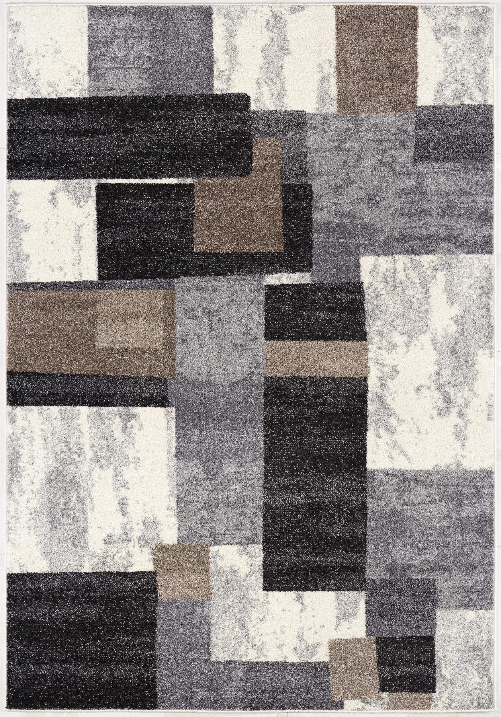 4' X 6' Gray Black and Brown Abstract Geometric Area Rug-Area Rugs-DECOROLALA