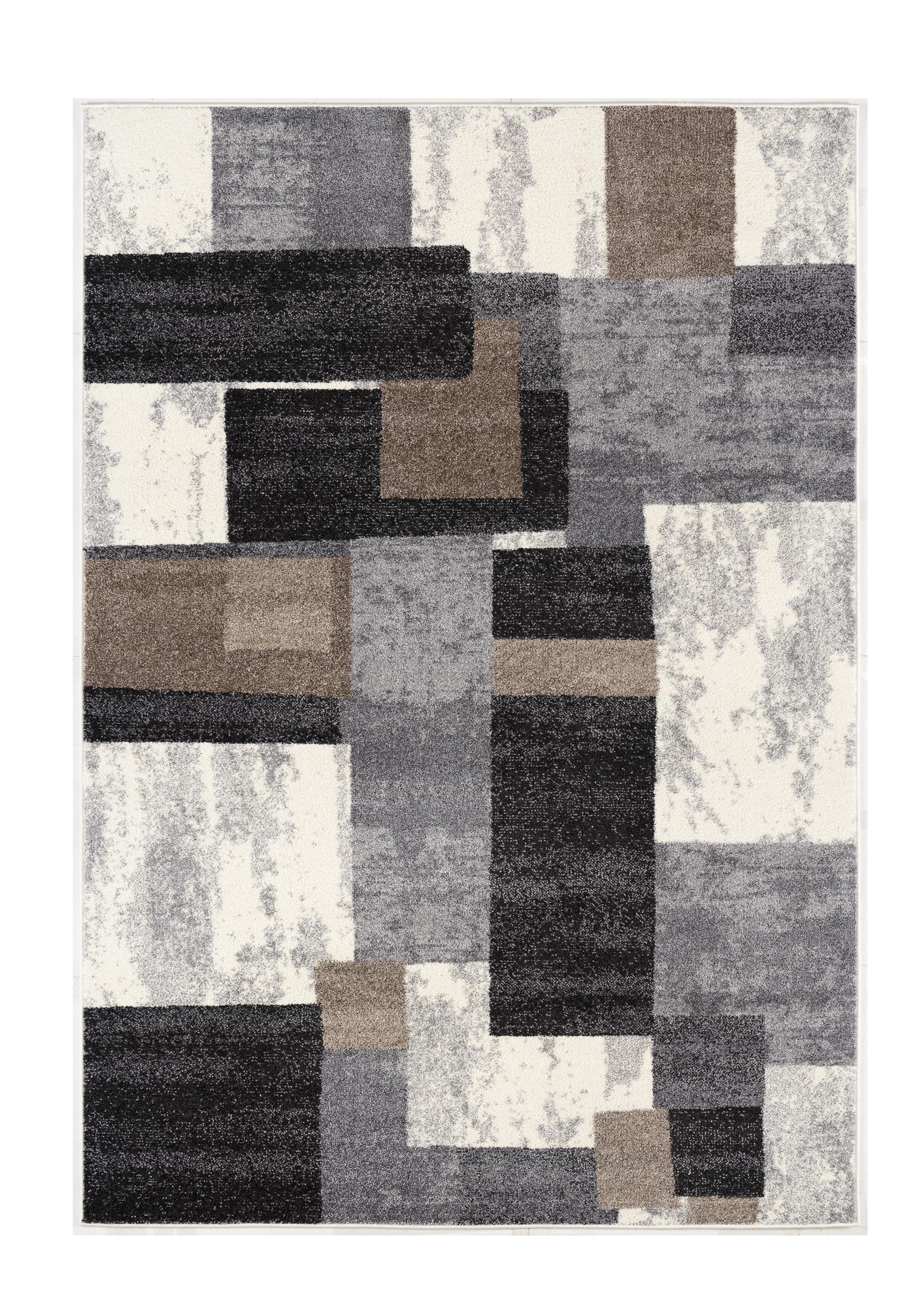 4' X 6' Gray Black and Brown Abstract Geometric Area Rug-Area Rugs-DECOROLALA