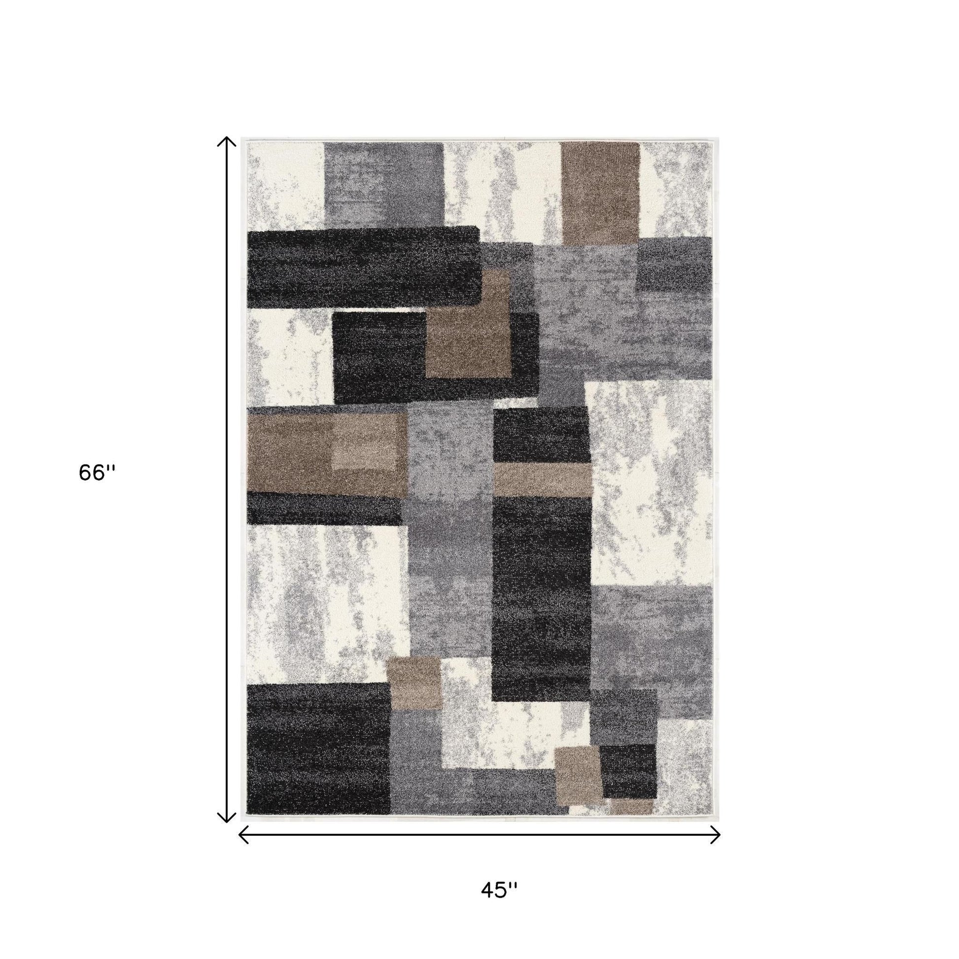 4' X 6' Gray Black and Brown Abstract Geometric Area Rug-Area Rugs-DECOROLALA