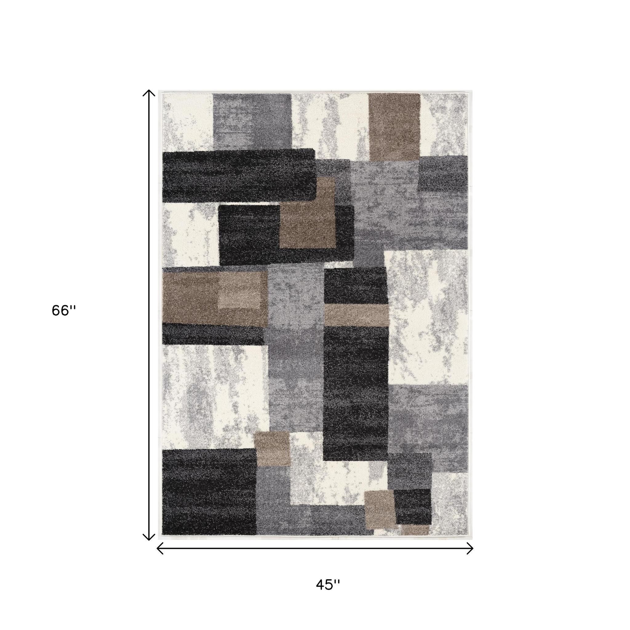 4' X 6' Gray Black and Brown Abstract Geometric Area Rug-Area Rugs-DECOROLALA