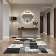 4' X 6' Gray Black and Brown Abstract Geometric Area Rug-Area Rugs-DECOROLALA
