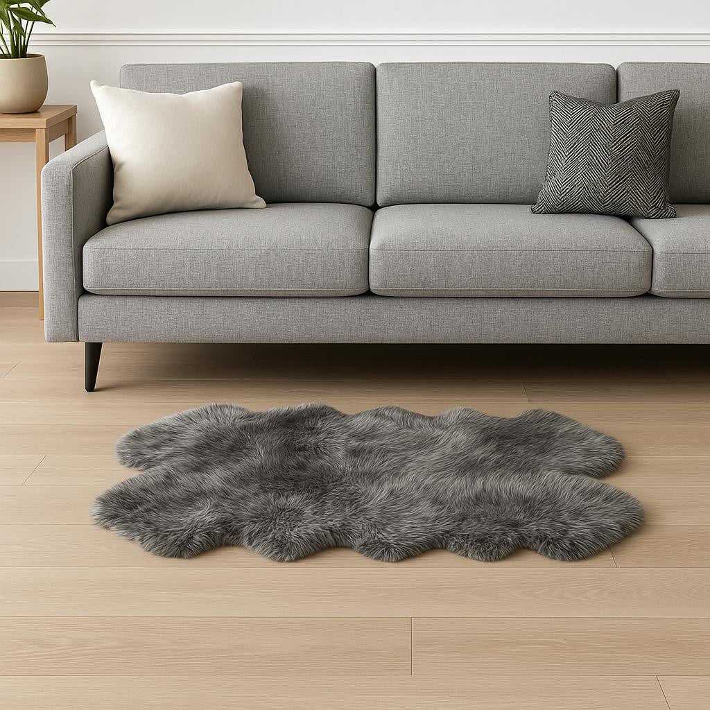 4' X 6' Gray Genuine Sheepskin Handmade Area Rug-Area Rugs-DECOROLALA