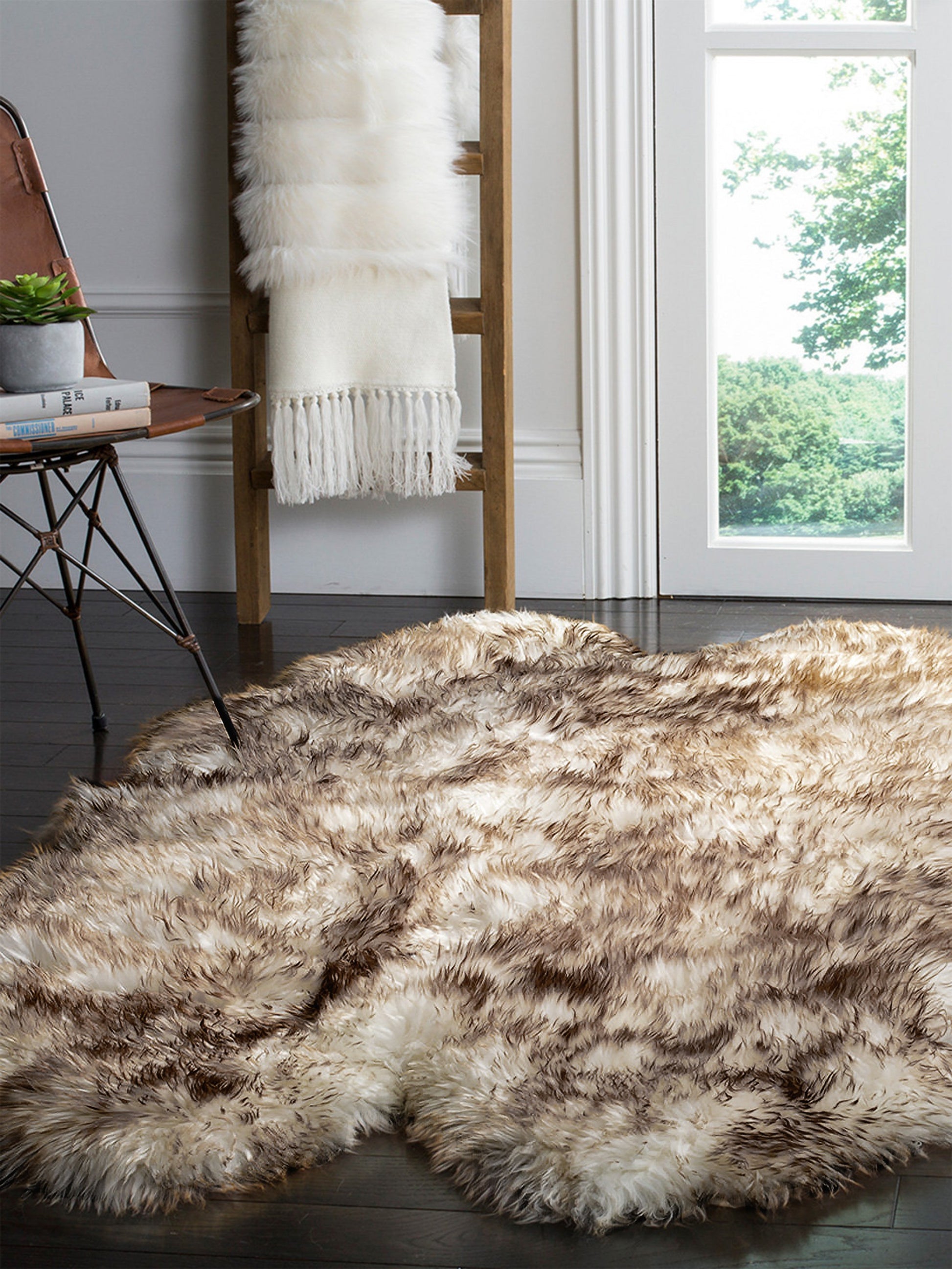 4' X 6' Gray Genuine Sheepskin Handmade Area Rug-Area Rugs-DECOROLALA