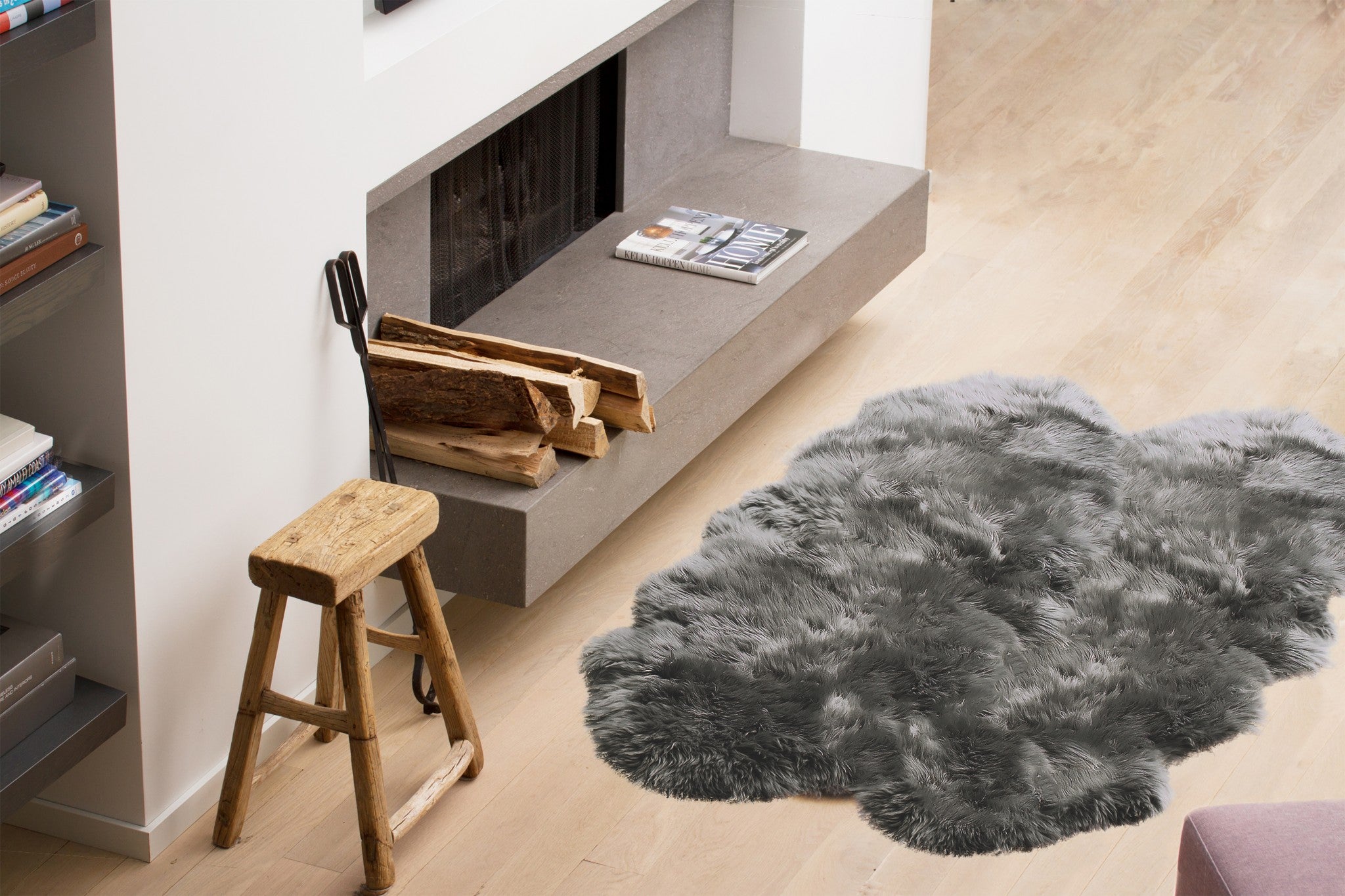 4' X 6' Gray Genuine Sheepskin Handmade Area Rug-Area Rugs-DECOROLALA