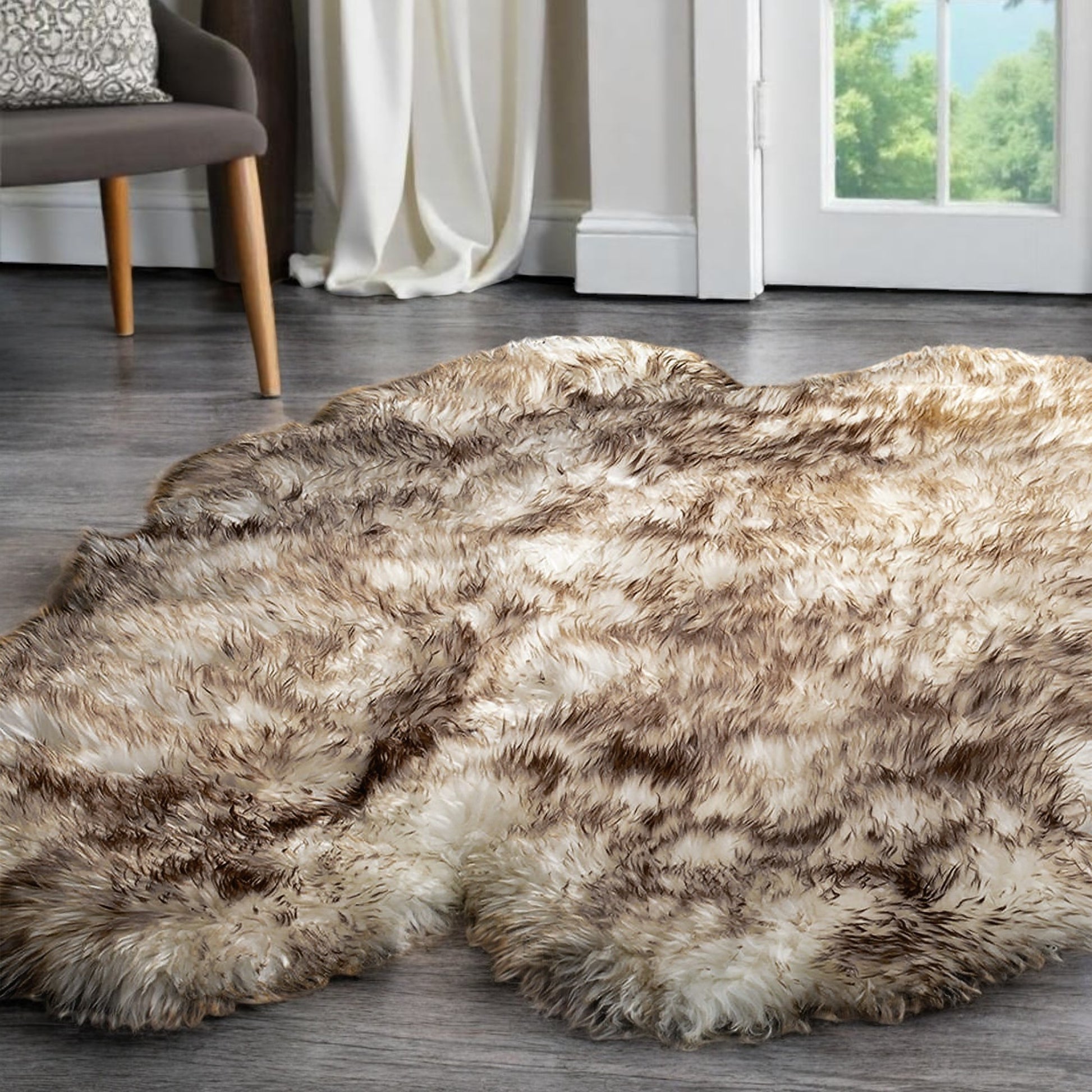 4' X 6' Gray Genuine Sheepskin Handmade Area Rug-Area Rugs-DECOROLALA