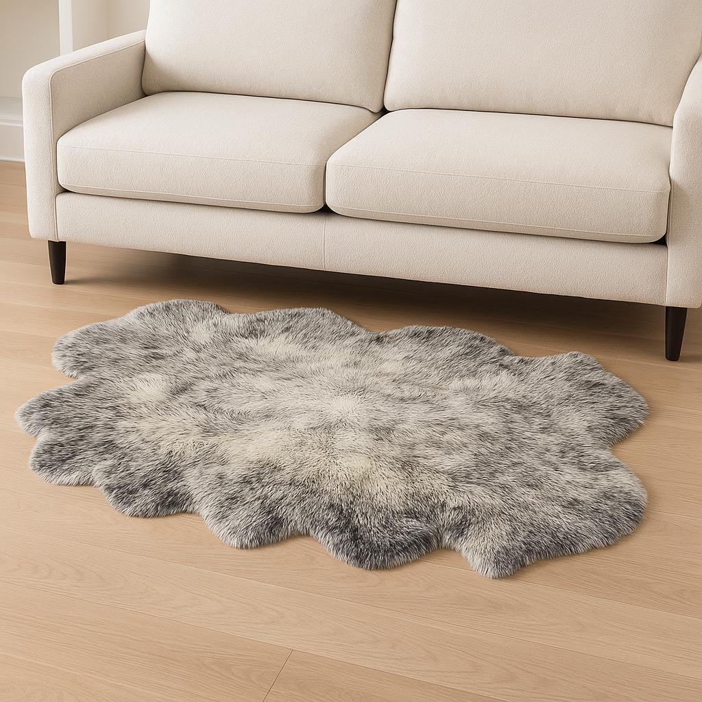 4' X 6' Gray Genuine Sheepskin Handmade Area Rug-Area Rugs-DECOROLALA