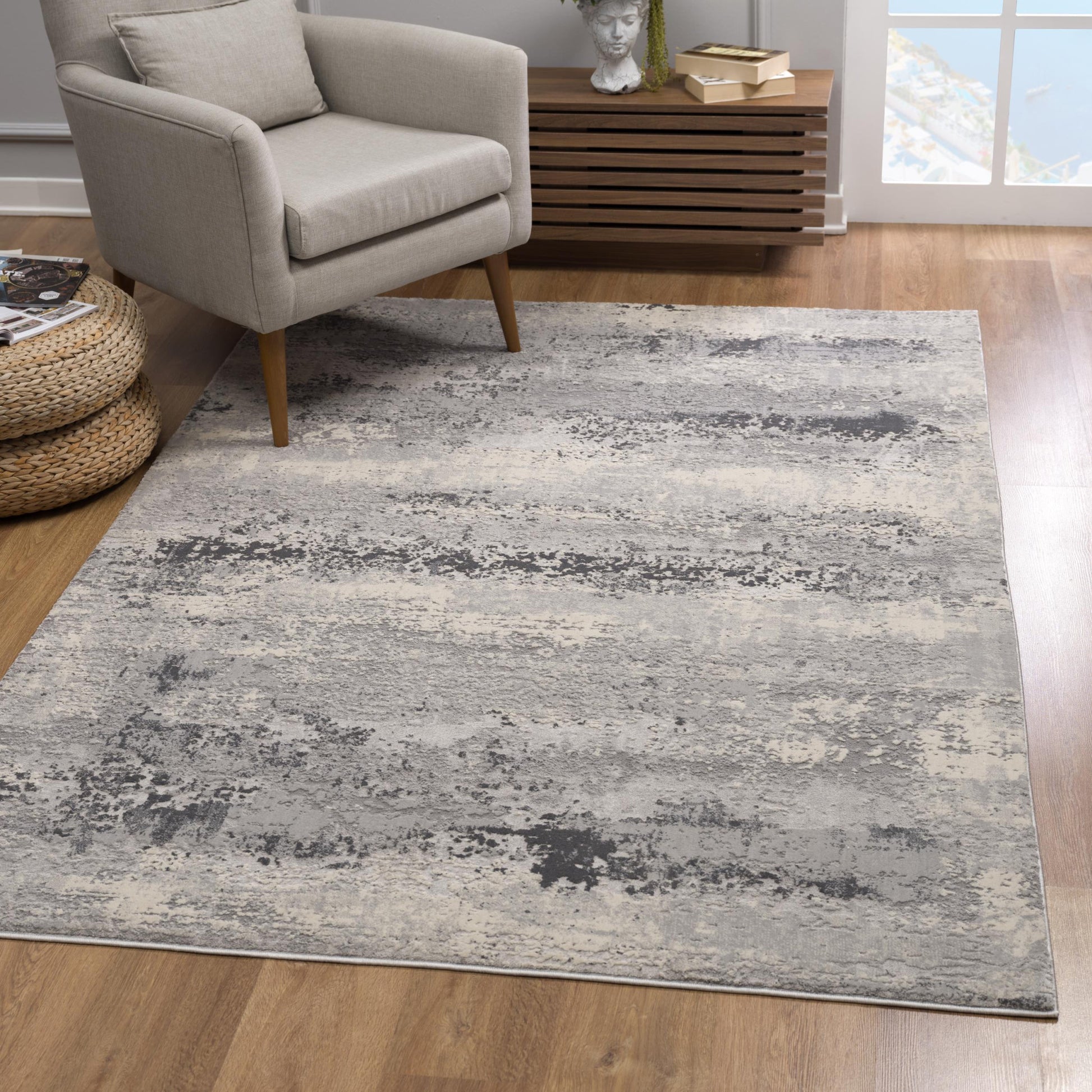 4' X 6' Gray Modern Abstract Area Rug-Area Rugs-DECOROLALA