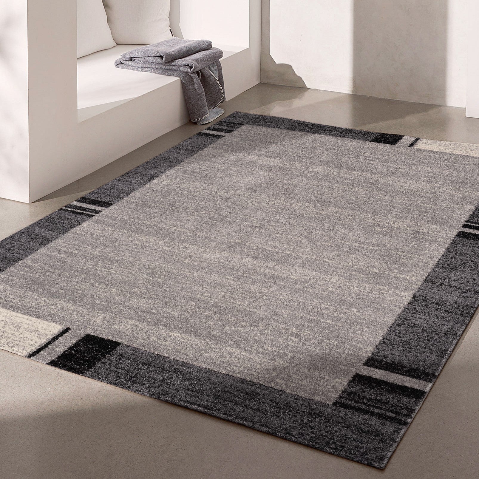 4' X 6' Gray Modern Bordered Area Rug-Area Rugs-DECOROLALA
