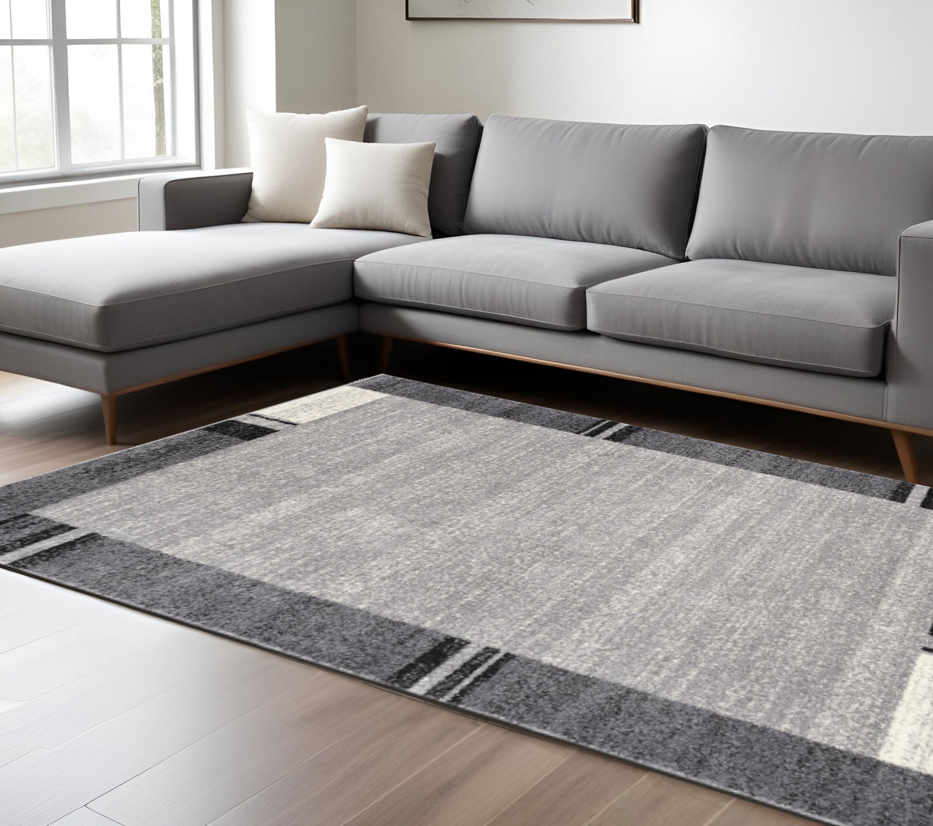 4' X 6' Gray Modern Bordered Area Rug-Area Rugs-DECOROLALA