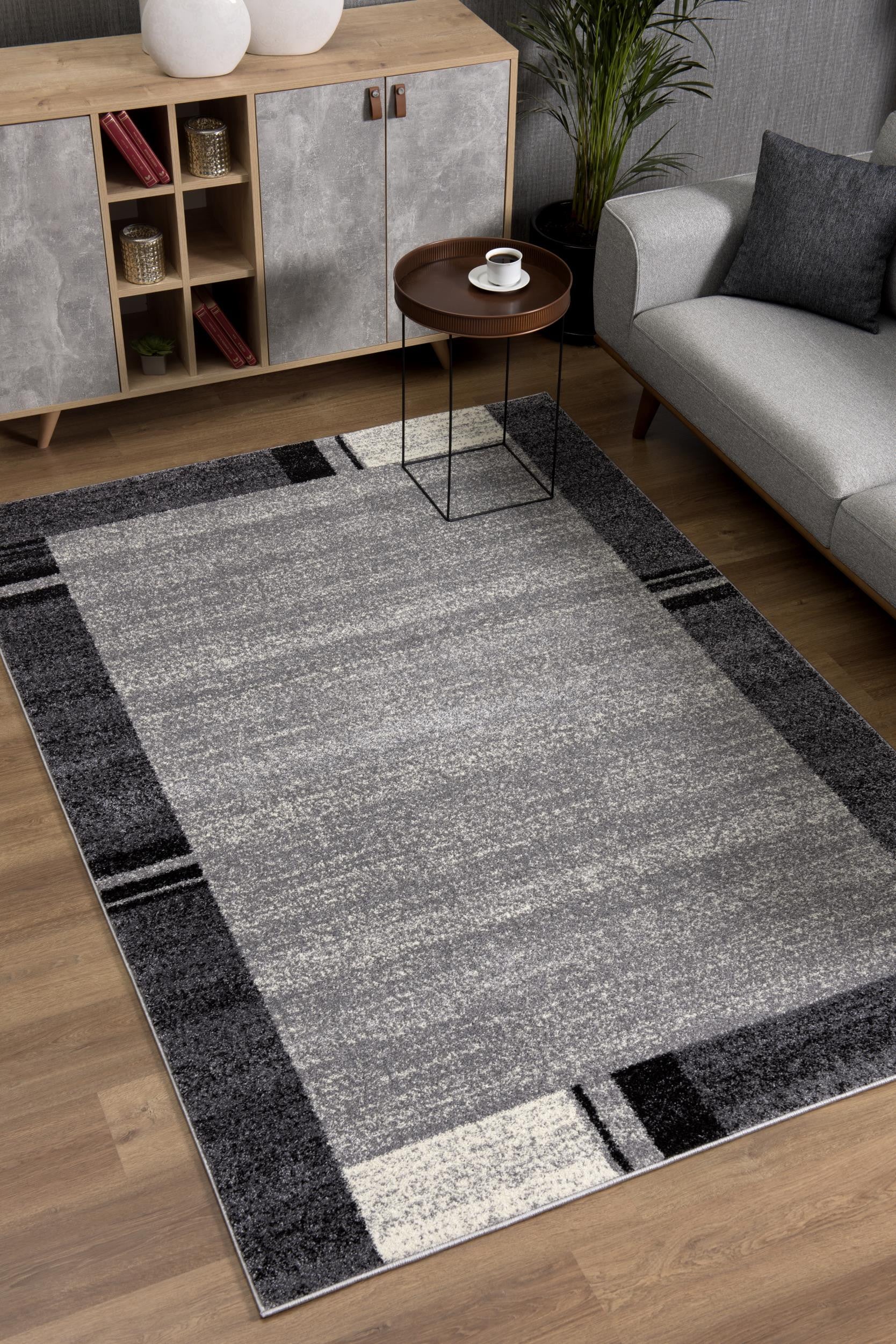 4' X 6' Gray Modern Bordered Area Rug-Area Rugs-DECOROLALA