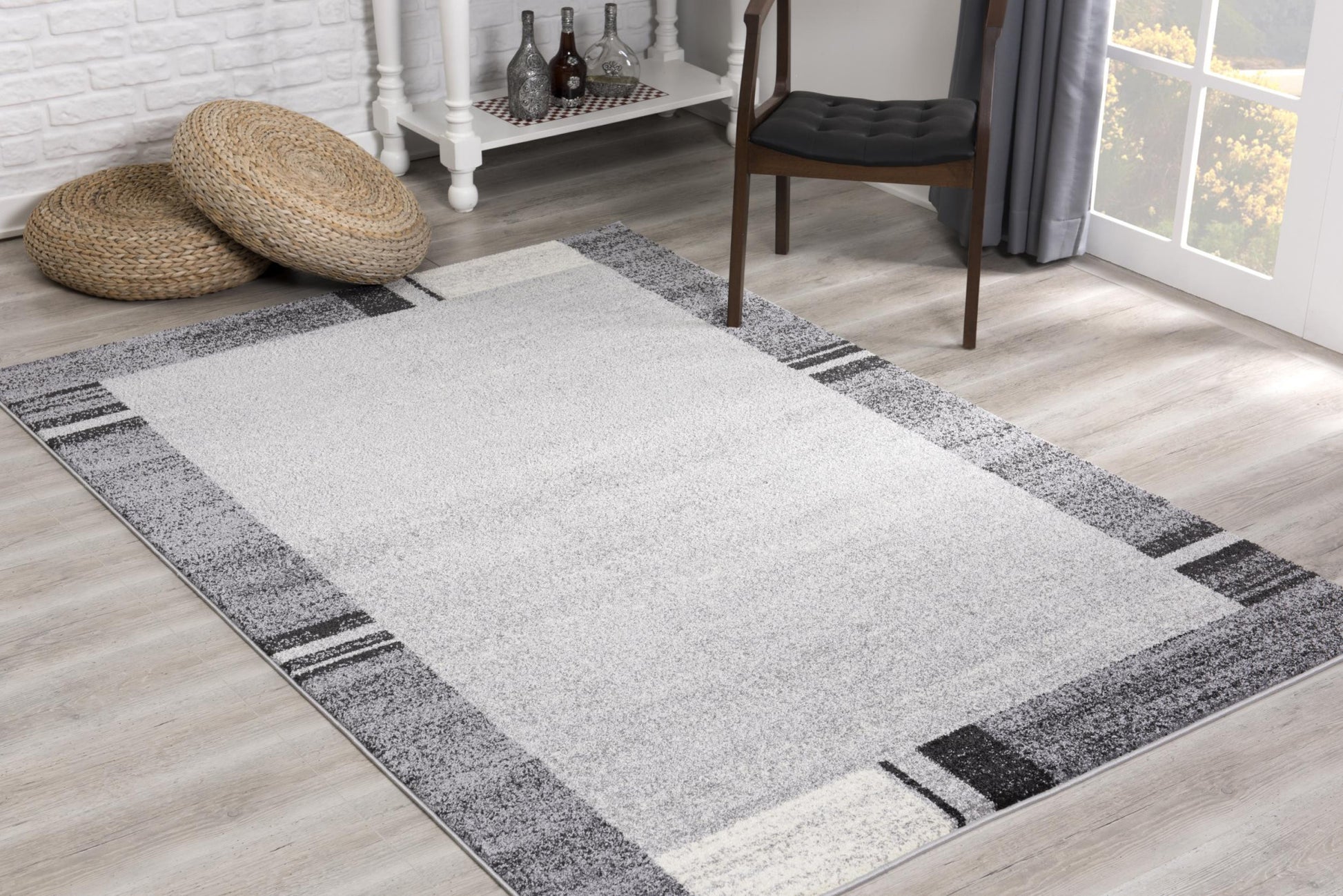 4' X 6' Gray Modern Bordered Area Rug-Area Rugs-DECOROLALA