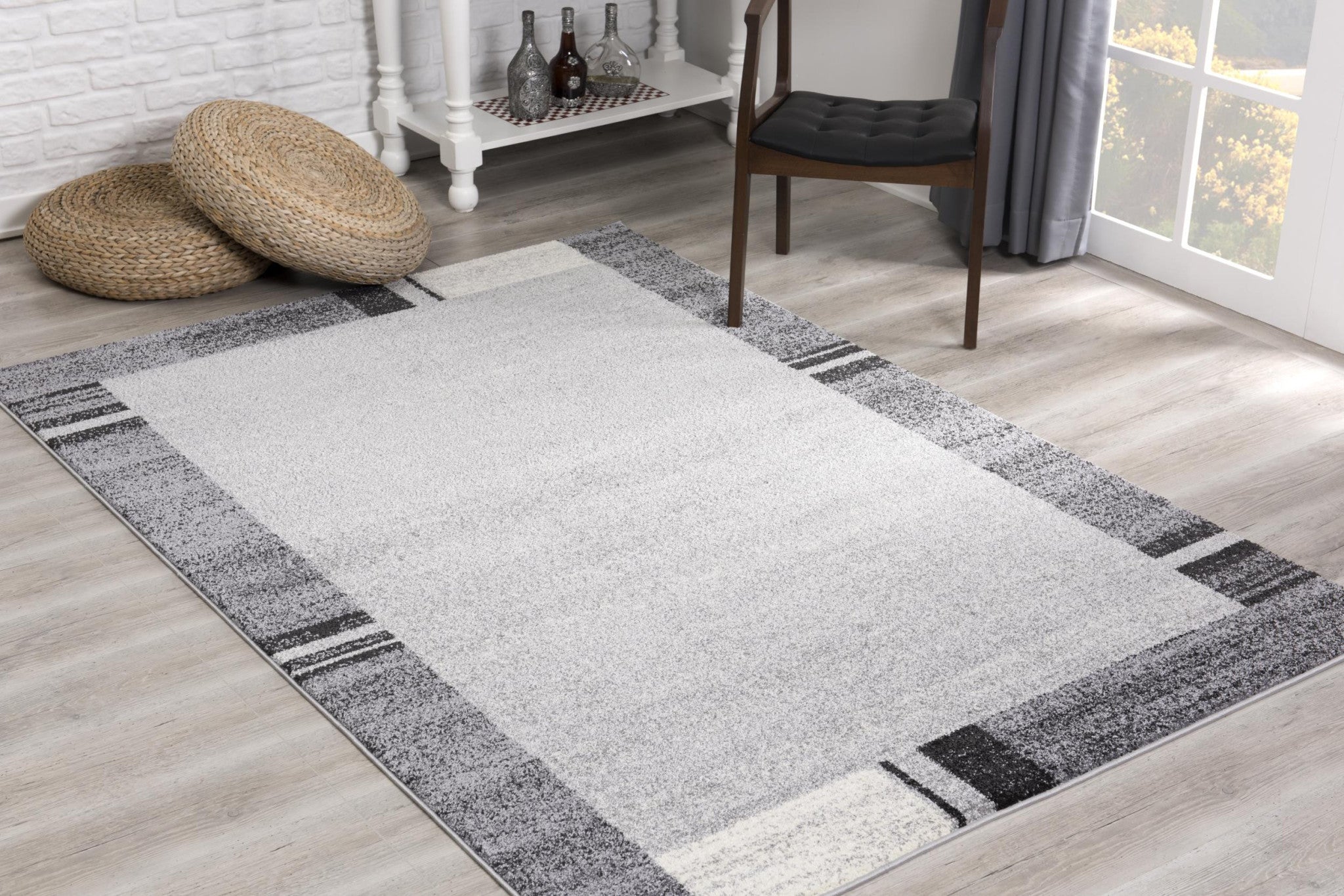 4' X 6' Gray Modern Bordered Area Rug-Area Rugs-DECOROLALA