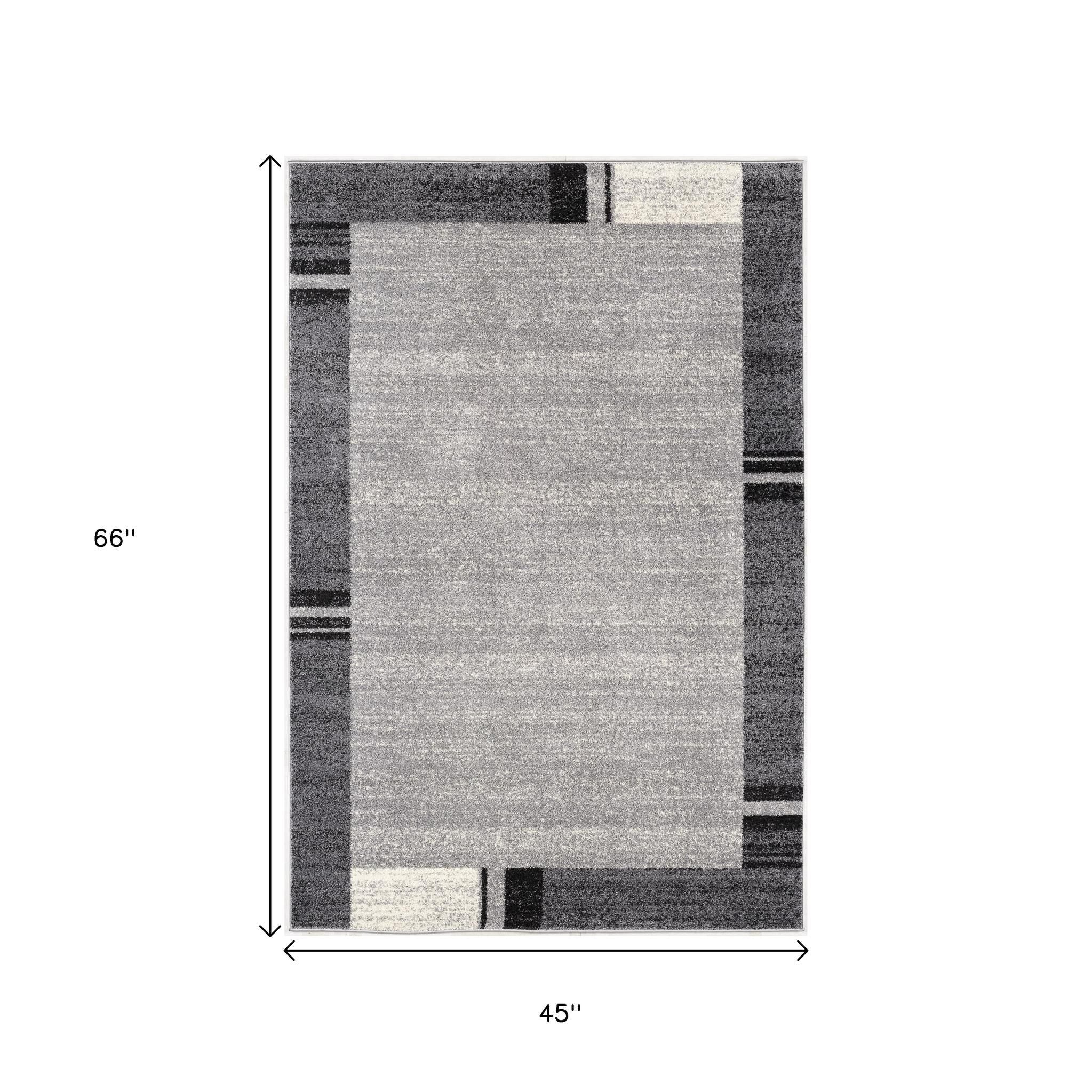 4' X 6' Gray Modern Bordered Area Rug-Area Rugs-DECOROLALA