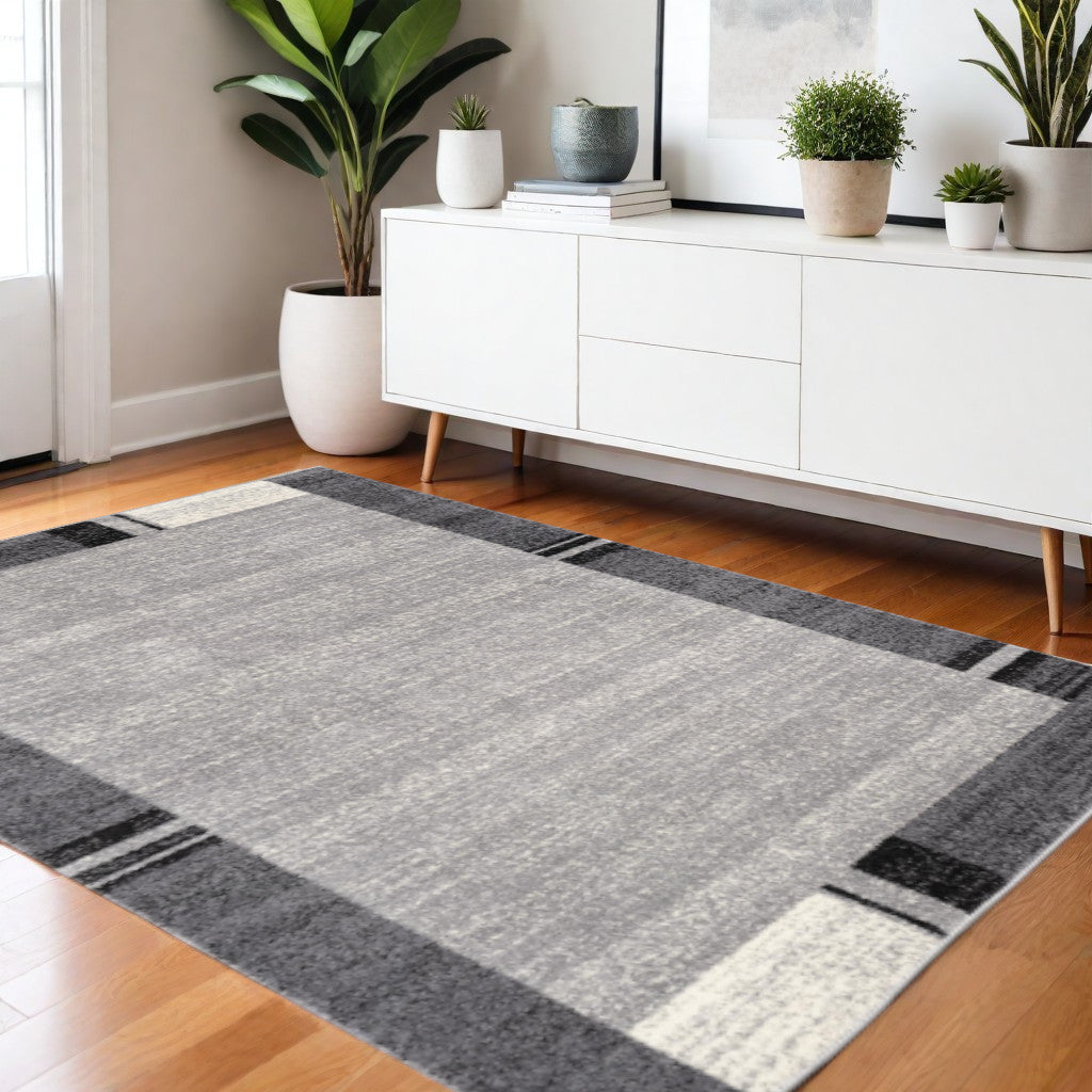 4' X 6' Gray Modern Bordered Area Rug-Area Rugs-DECOROLALA