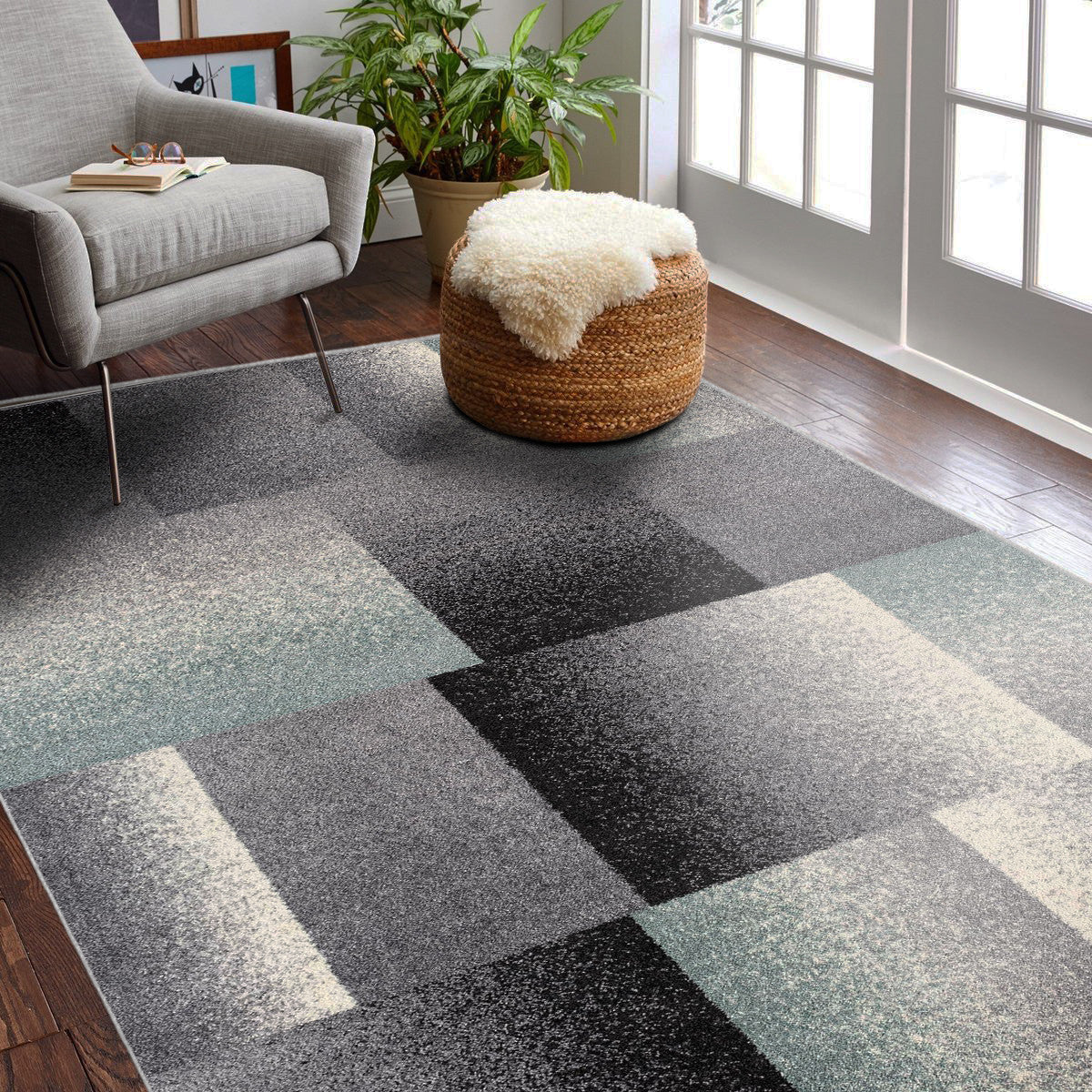 4' X 6' Gray Modern Geometric Area Rug-Area Rugs-DECOROLALA