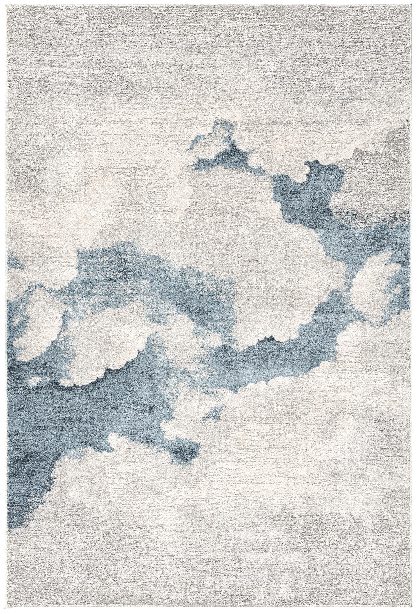 4' X 6' Gray and Blue Abstract Power Loom Area Rug-Area Rugs-DECOROLALA