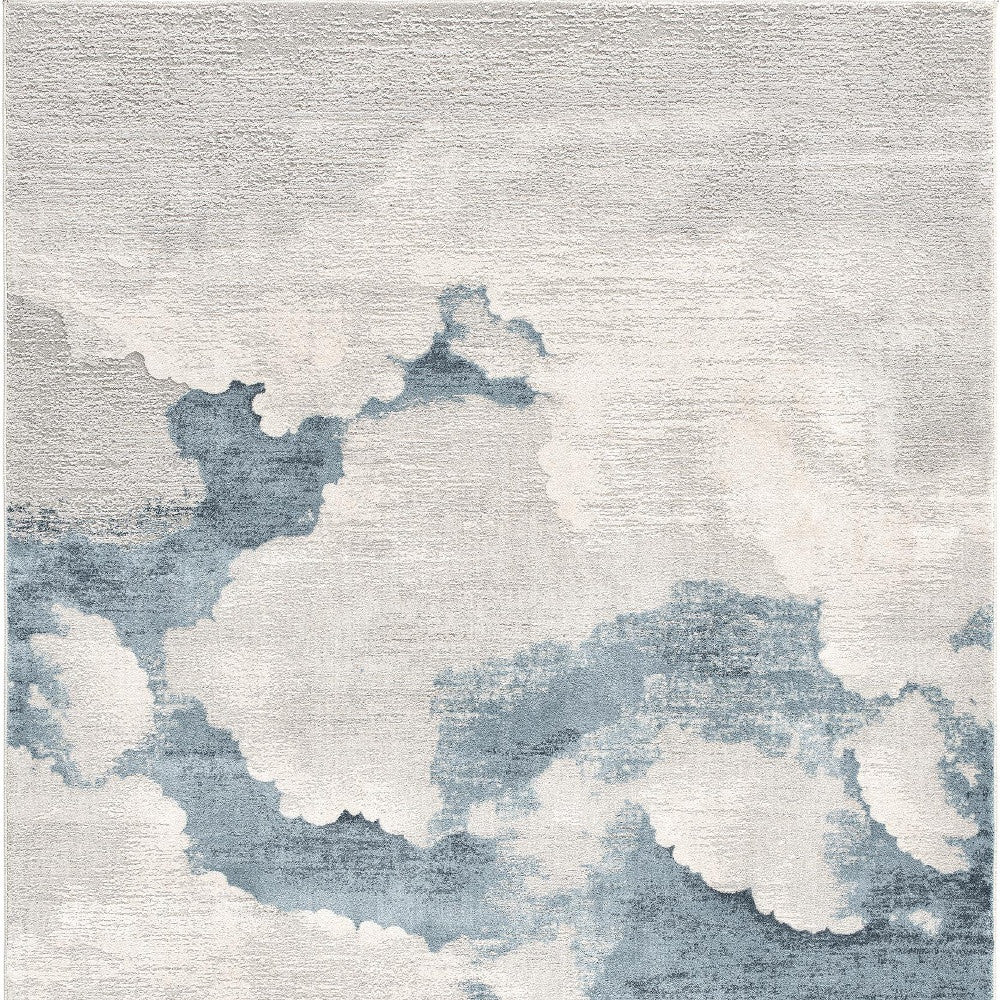 4' X 6' Gray and Blue Abstract Power Loom Area Rug-Area Rugs-DECOROLALA