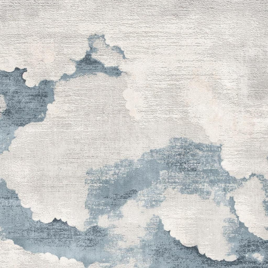 4' X 6' Gray and Blue Abstract Power Loom Area Rug-Area Rugs-DECOROLALA