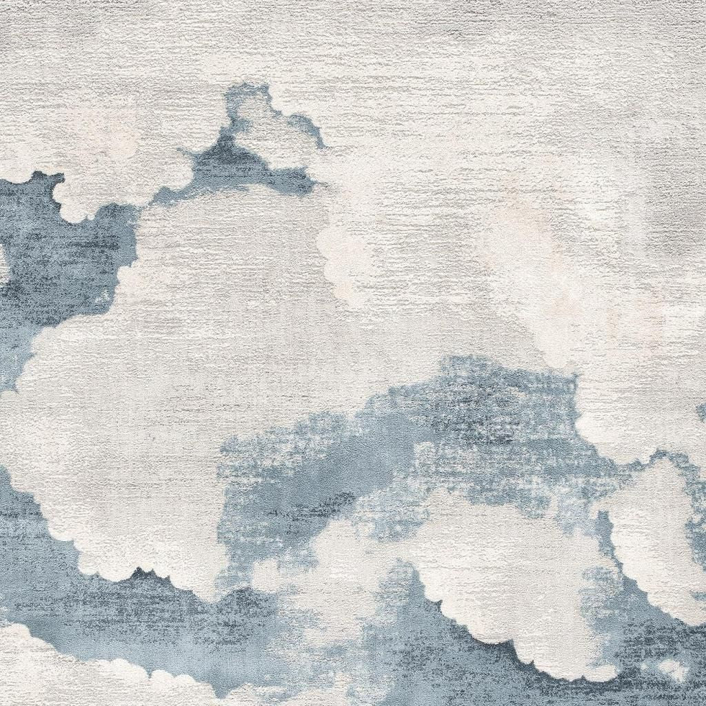 4' X 6' Gray and Blue Abstract Power Loom Area Rug-Area Rugs-DECOROLALA