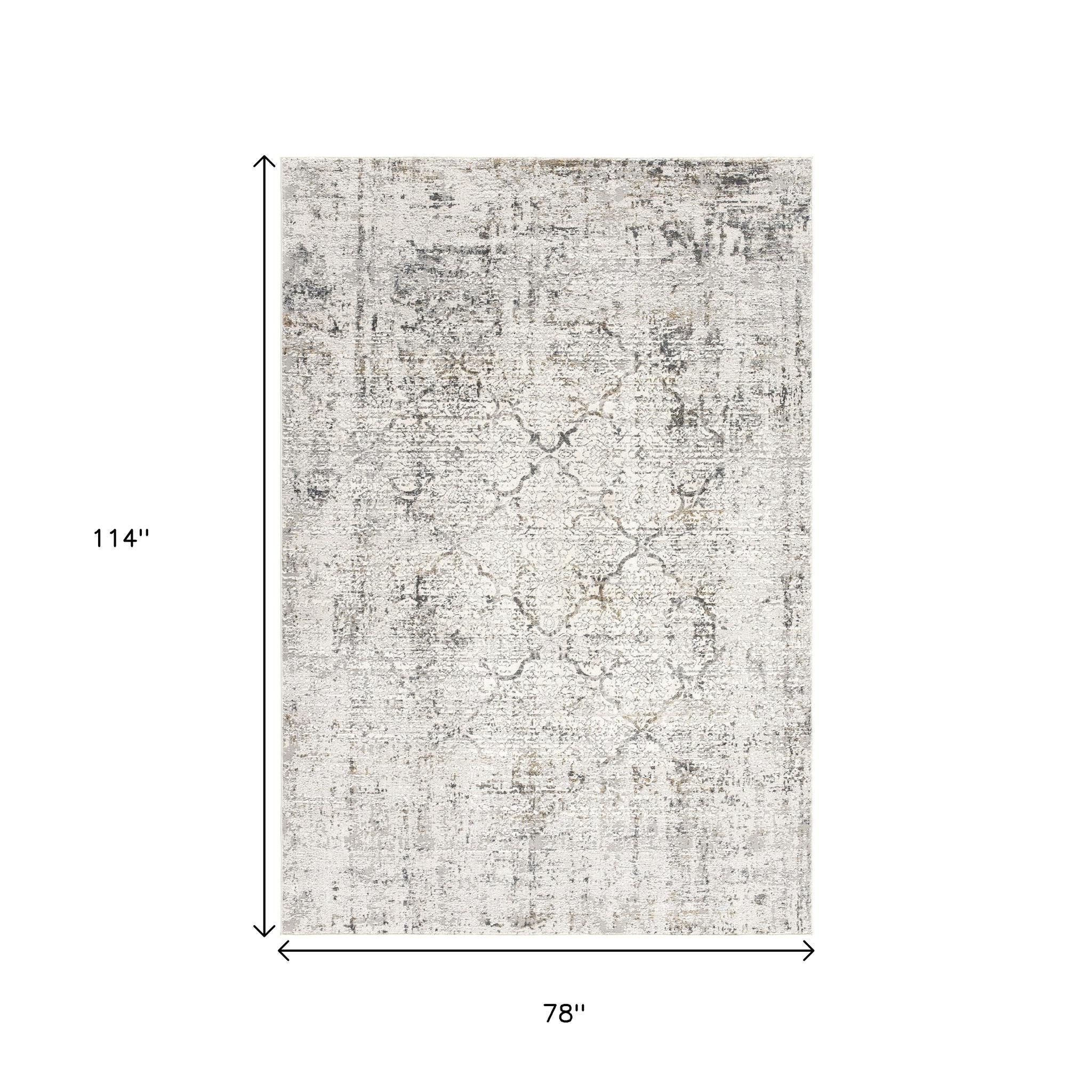 4' X 6' Gray and Ivory Abstract Power Loom Area Rug-Area Rugs-DECOROLALA