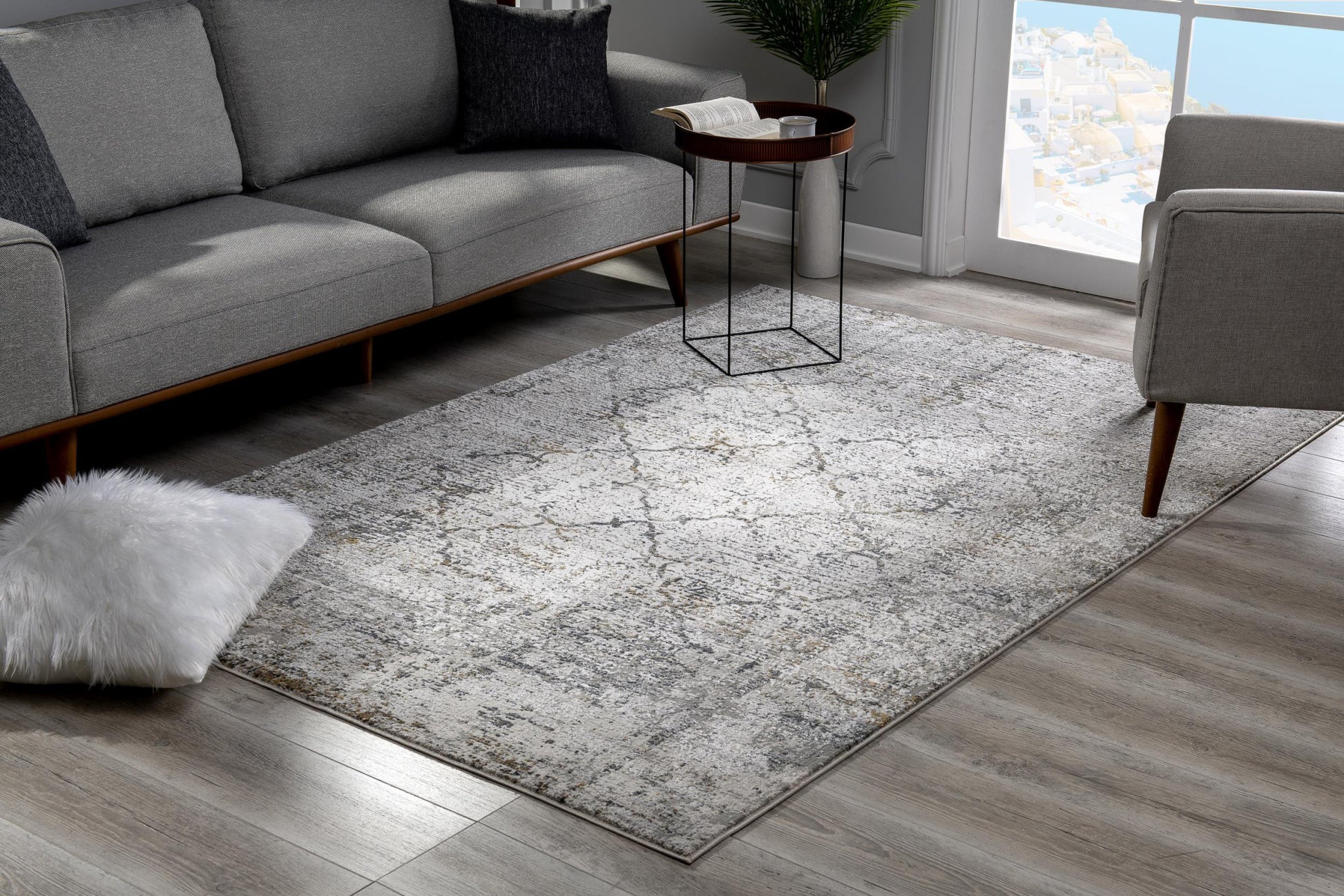 4' X 6' Gray and Ivory Abstract Power Loom Area Rug-Area Rugs-DECOROLALA