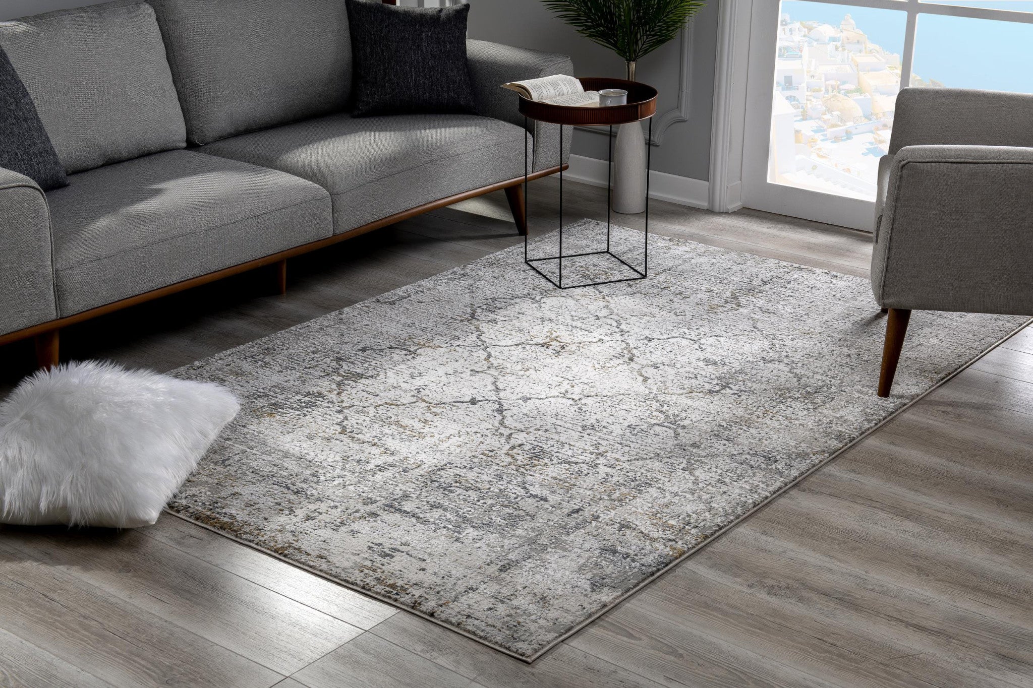4' X 6' Gray and Ivory Abstract Power Loom Area Rug-Area Rugs-DECOROLALA