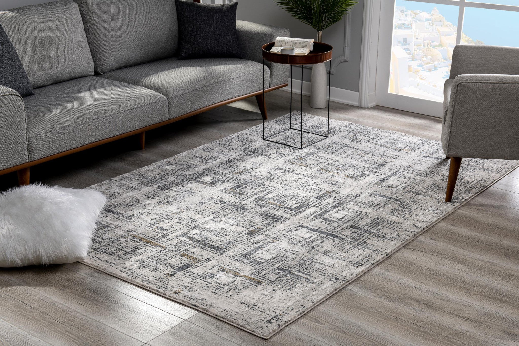 4' X 6' Gray and Ivory Abstract Power Loom Area Rug-Area Rugs-DECOROLALA