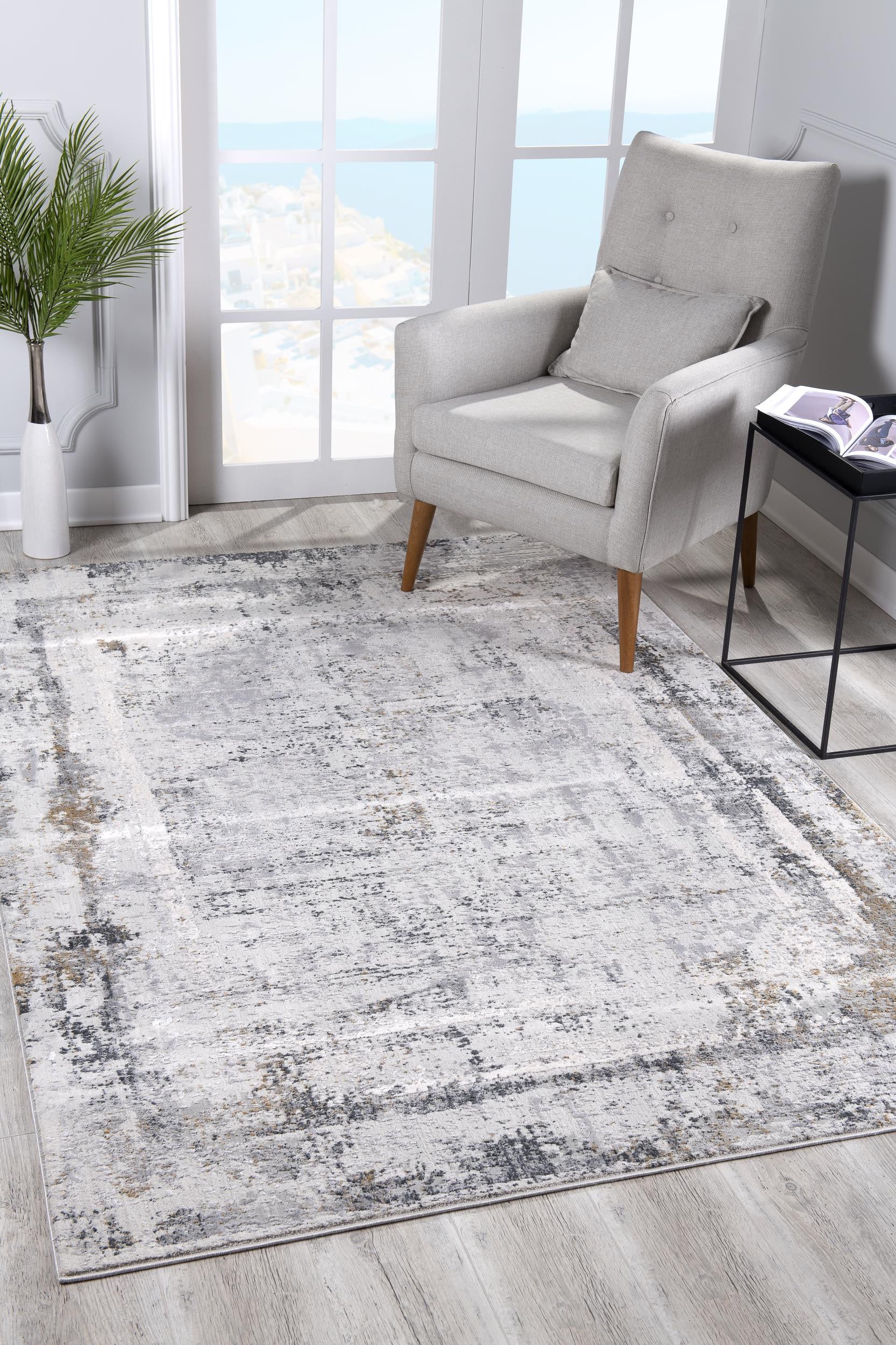 4' X 6' Gray and Ivory Abstract Power Loom Area Rug-Area Rugs-DECOROLALA
