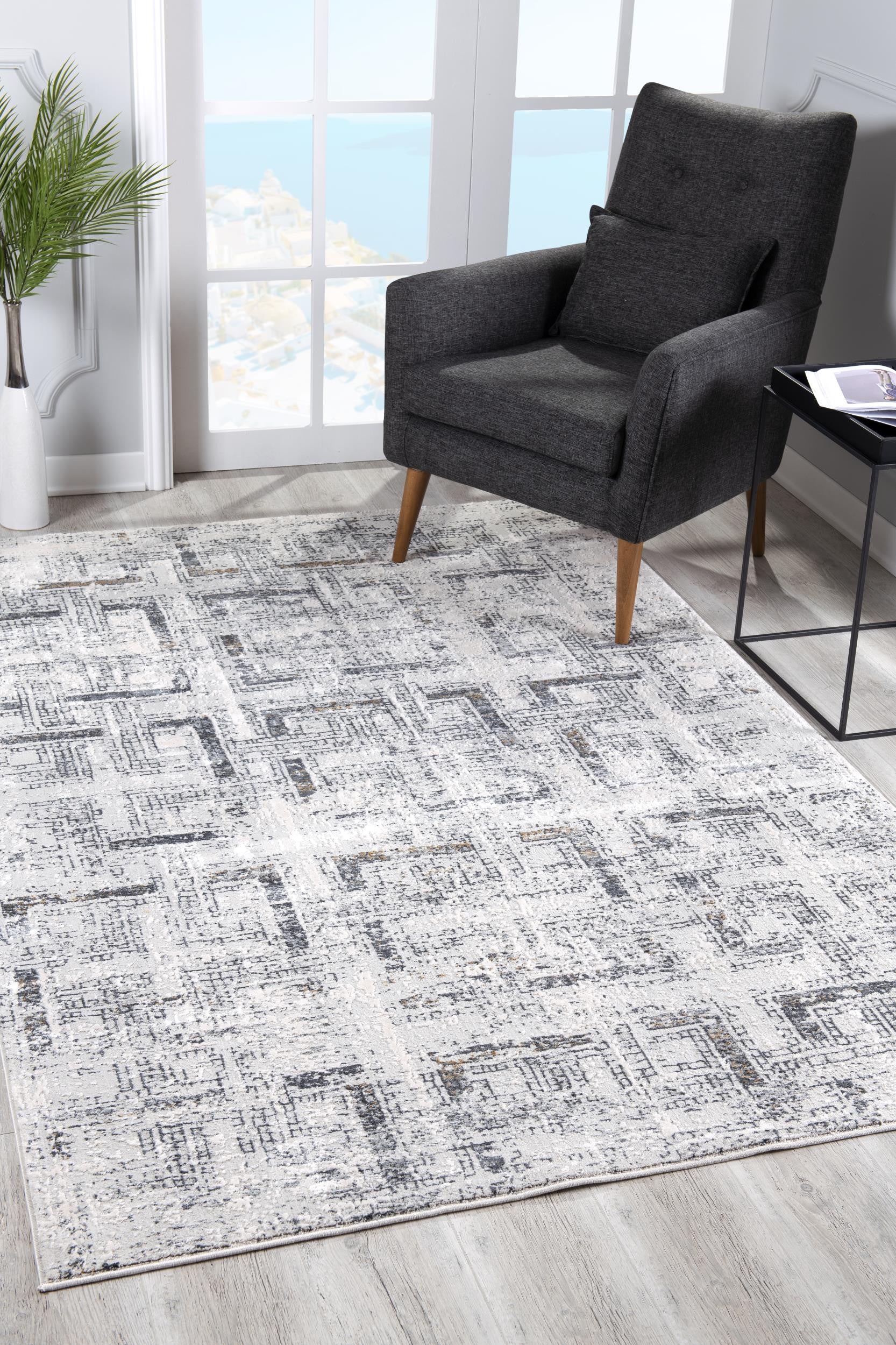 4' X 6' Gray and Ivory Abstract Power Loom Area Rug-Area Rugs-DECOROLALA