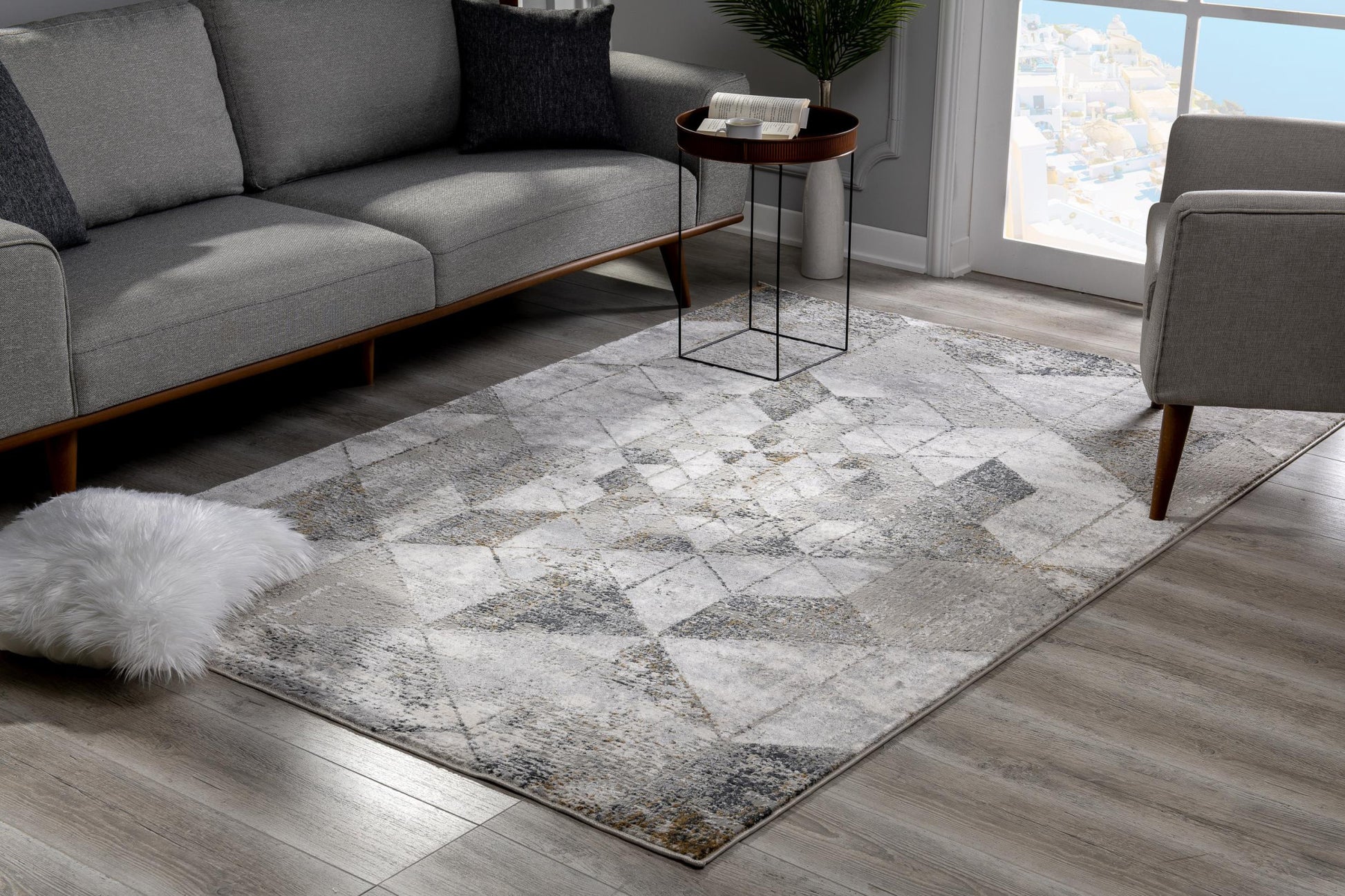 4' X 6' Gray and Ivory Abstract Power Loom Area Rug-Area Rugs-DECOROLALA