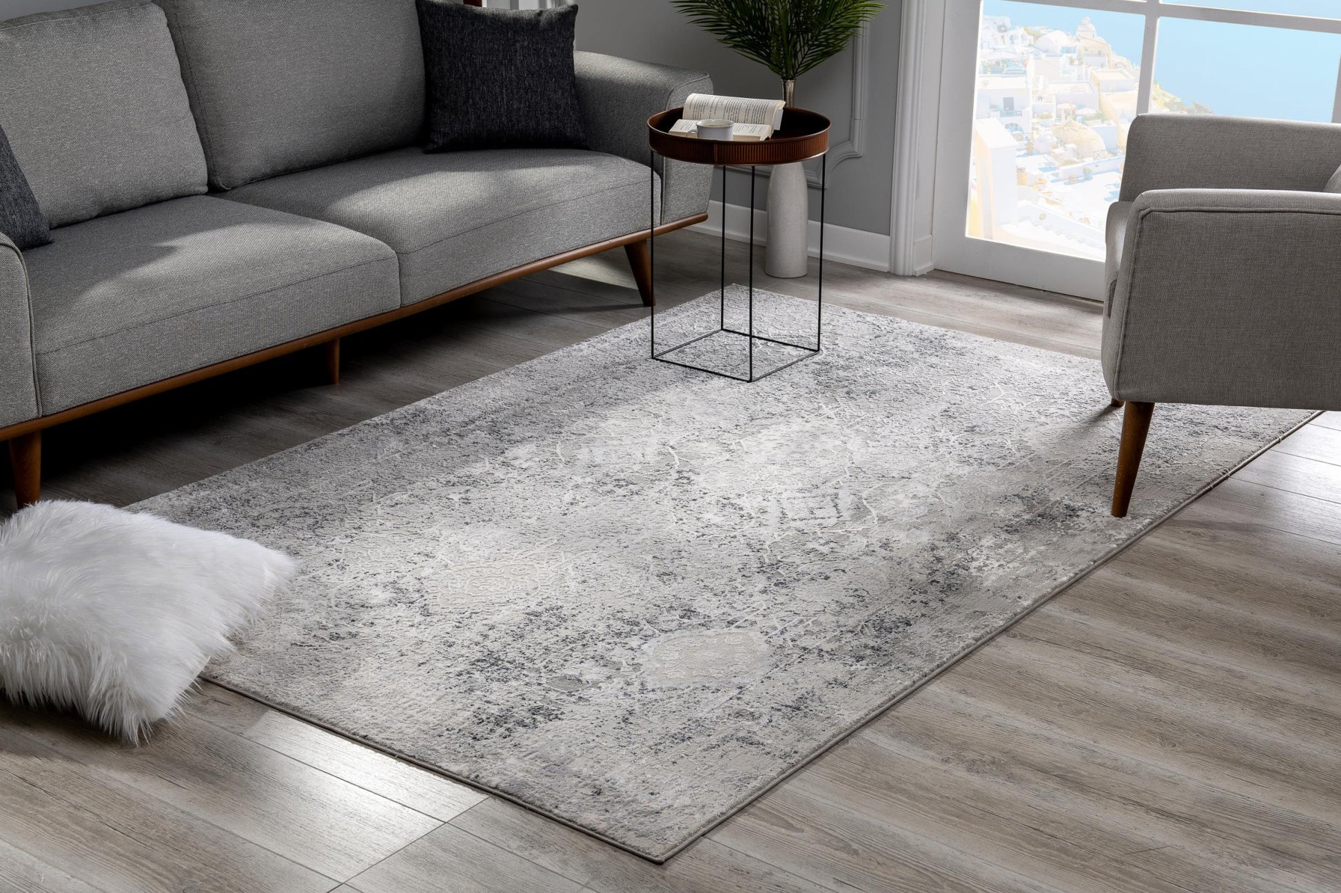 4' X 6' Gray and Ivory Abstract Power Loom Area Rug-Area Rugs-DECOROLALA