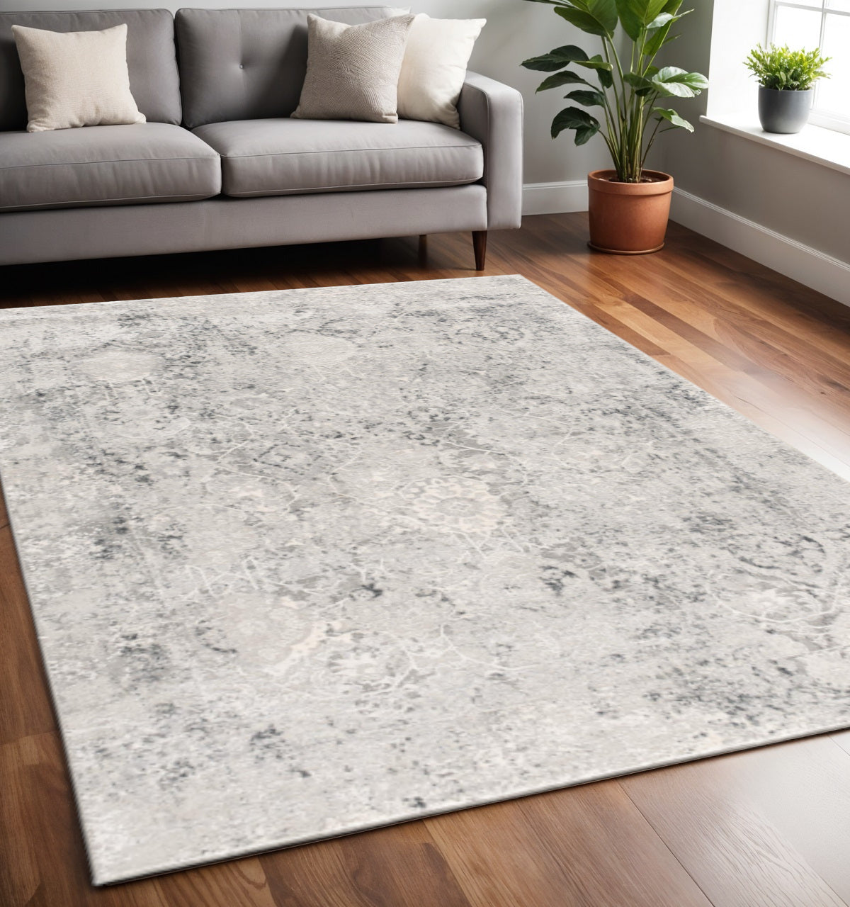 4' X 6' Gray and Ivory Abstract Power Loom Area Rug-Area Rugs-DECOROLALA