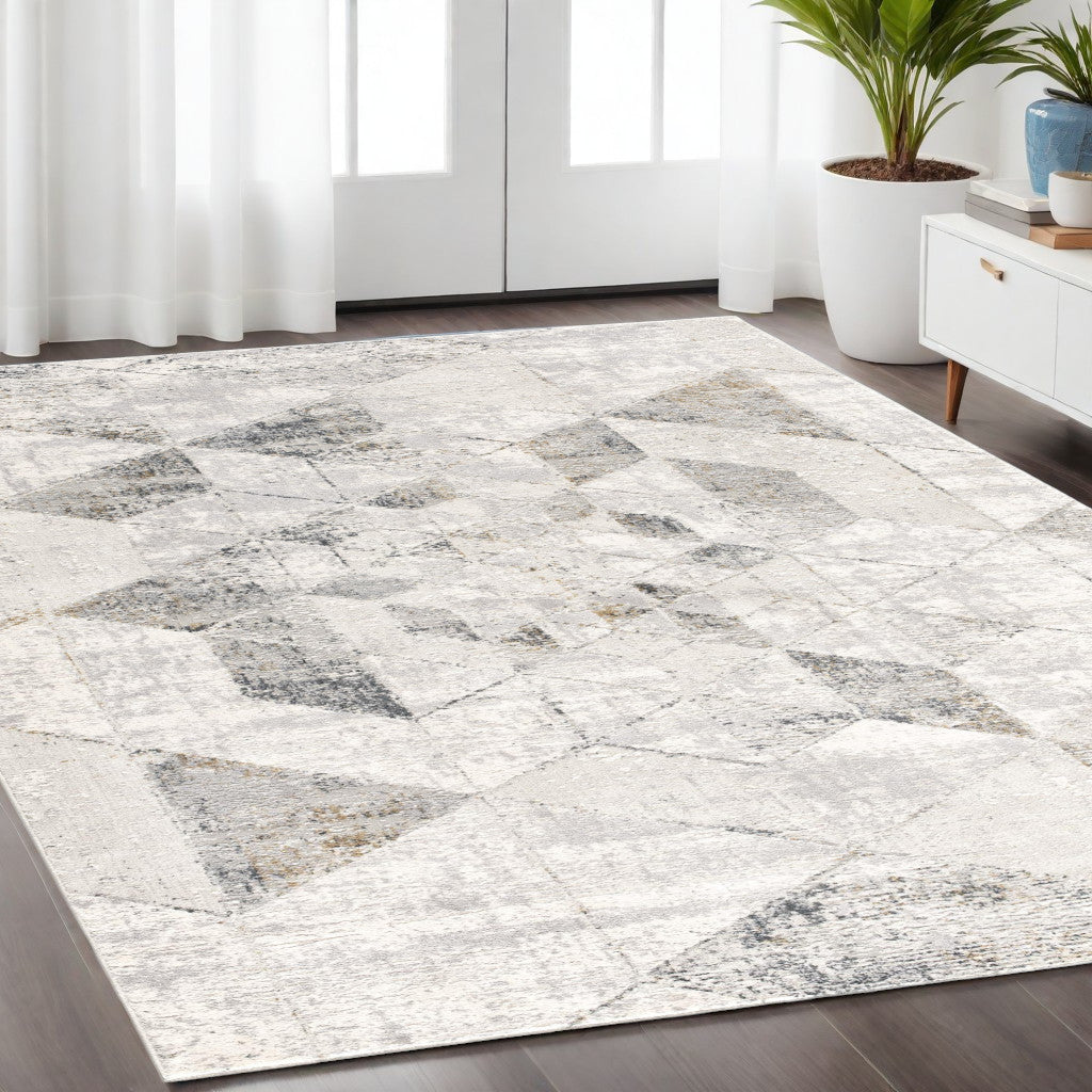 4' X 6' Gray and Ivory Abstract Power Loom Area Rug-Area Rugs-DECOROLALA