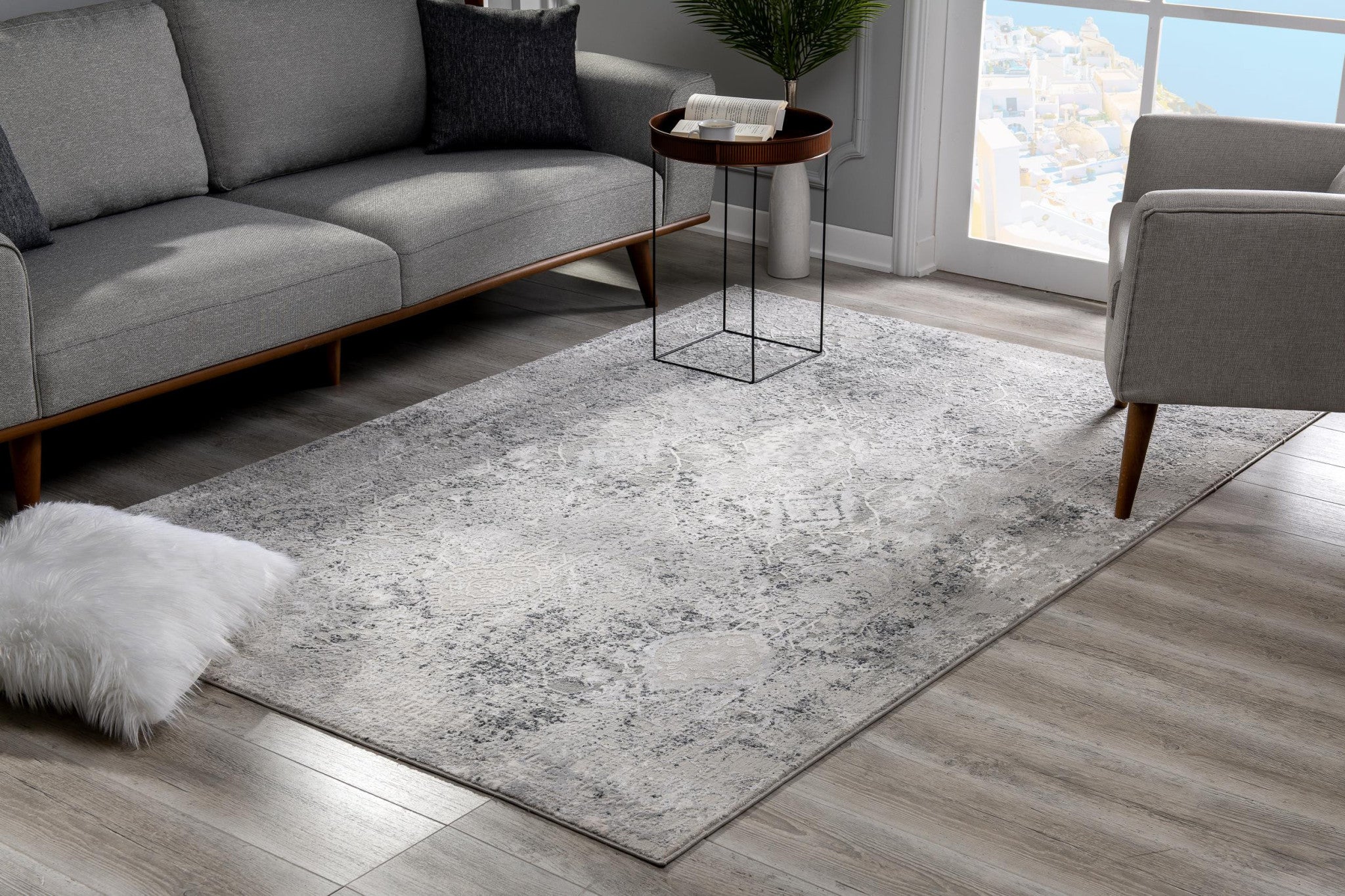 4' X 6' Gray and Ivory Abstract Power Loom Area Rug-Area Rugs-DECOROLALA