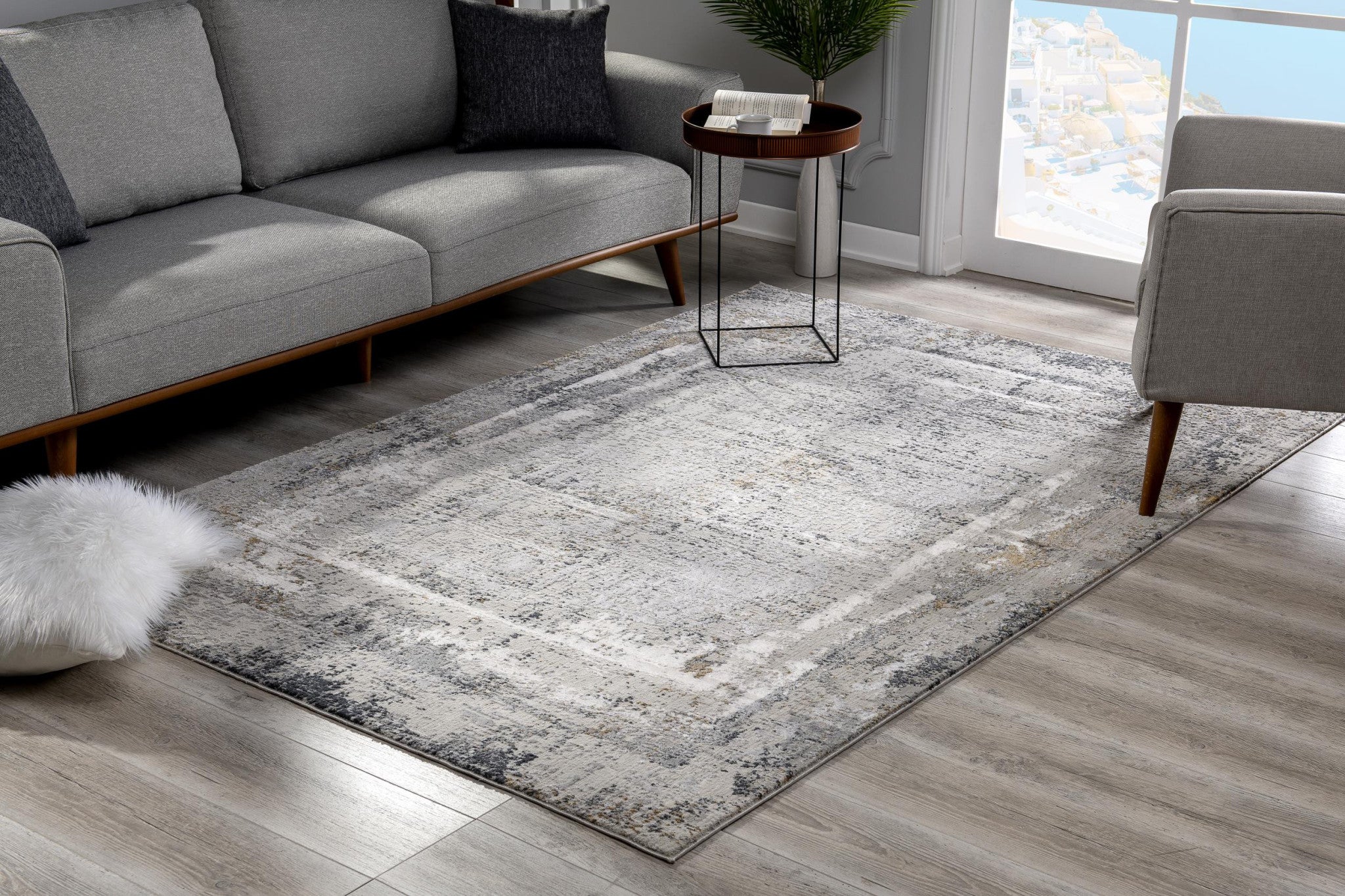 4' X 6' Gray and Ivory Abstract Power Loom Area Rug-Area Rugs-DECOROLALA
