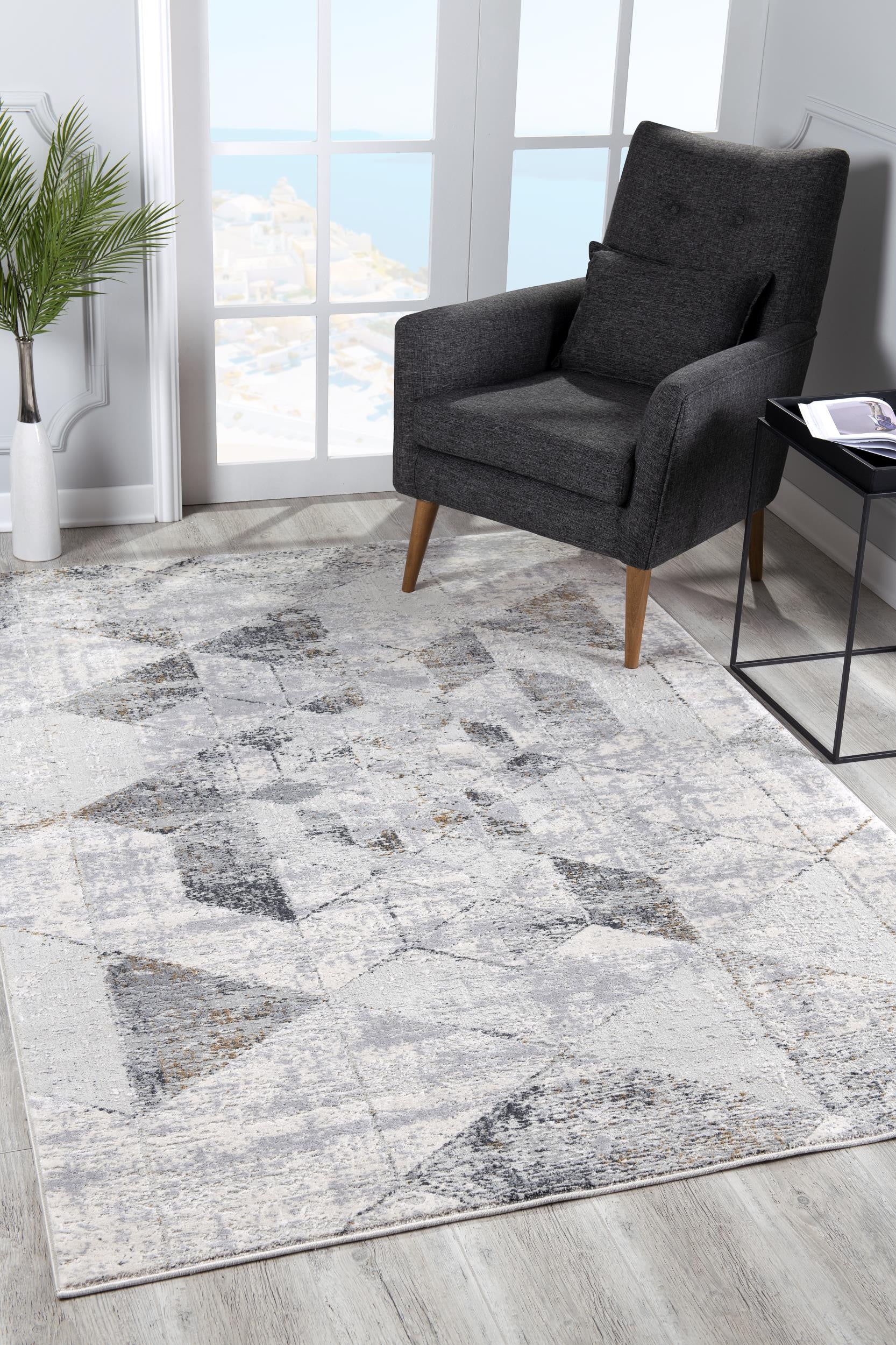 4' X 6' Gray and Ivory Abstract Power Loom Area Rug-Area Rugs-DECOROLALA