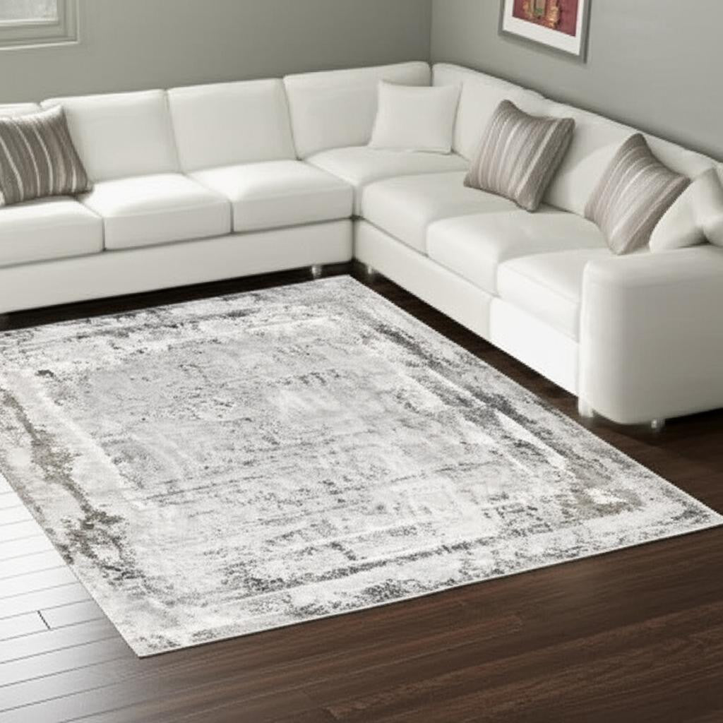 4' X 6' Gray and Ivory Abstract Power Loom Area Rug-Area Rugs-DECOROLALA