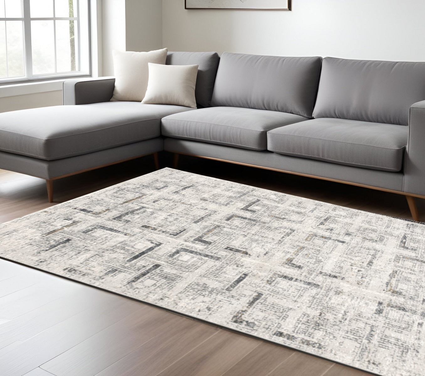 4' X 6' Gray and Ivory Abstract Power Loom Area Rug-Area Rugs-DECOROLALA