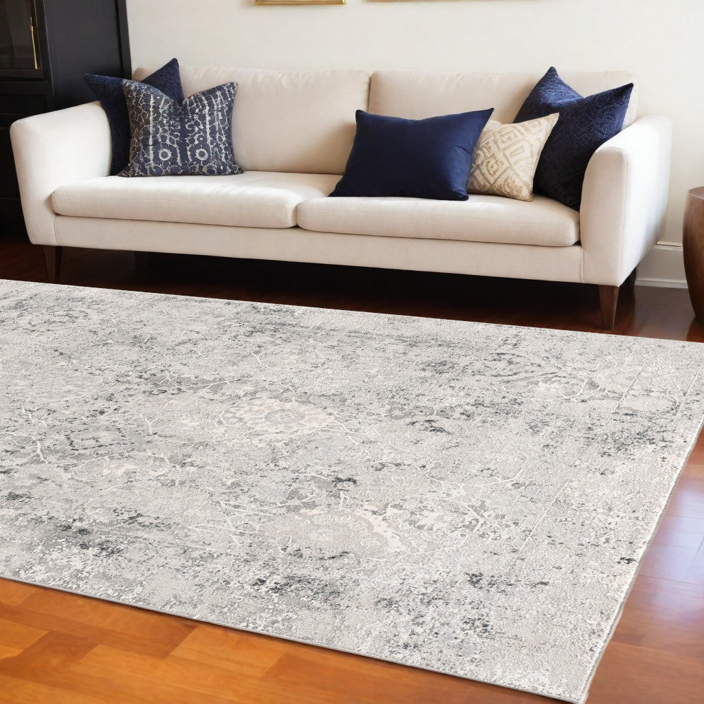 4' X 6' Gray and Ivory Abstract Power Loom Area Rug-Area Rugs-DECOROLALA