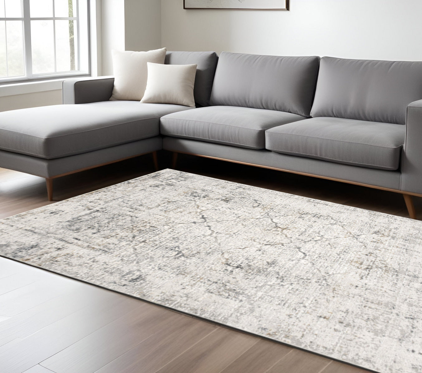 4' X 6' Gray and Ivory Abstract Power Loom Area Rug-Area Rugs-DECOROLALA