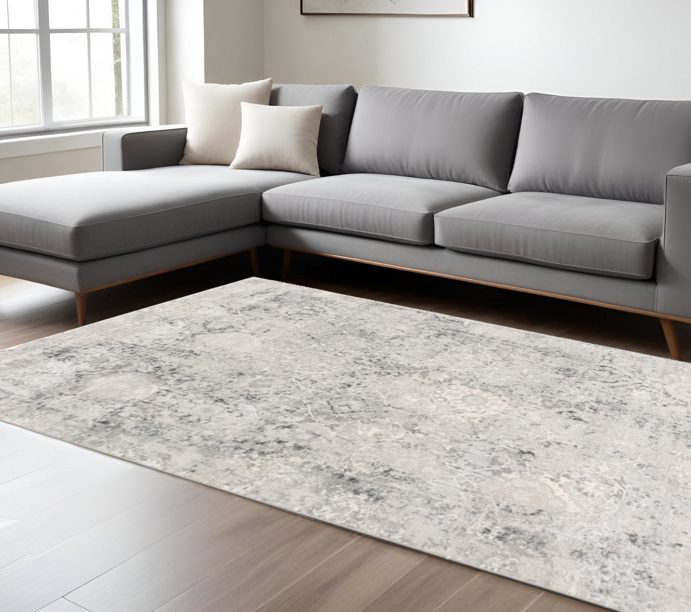 4' X 6' Gray and Ivory Abstract Power Loom Area Rug-Area Rugs-DECOROLALA