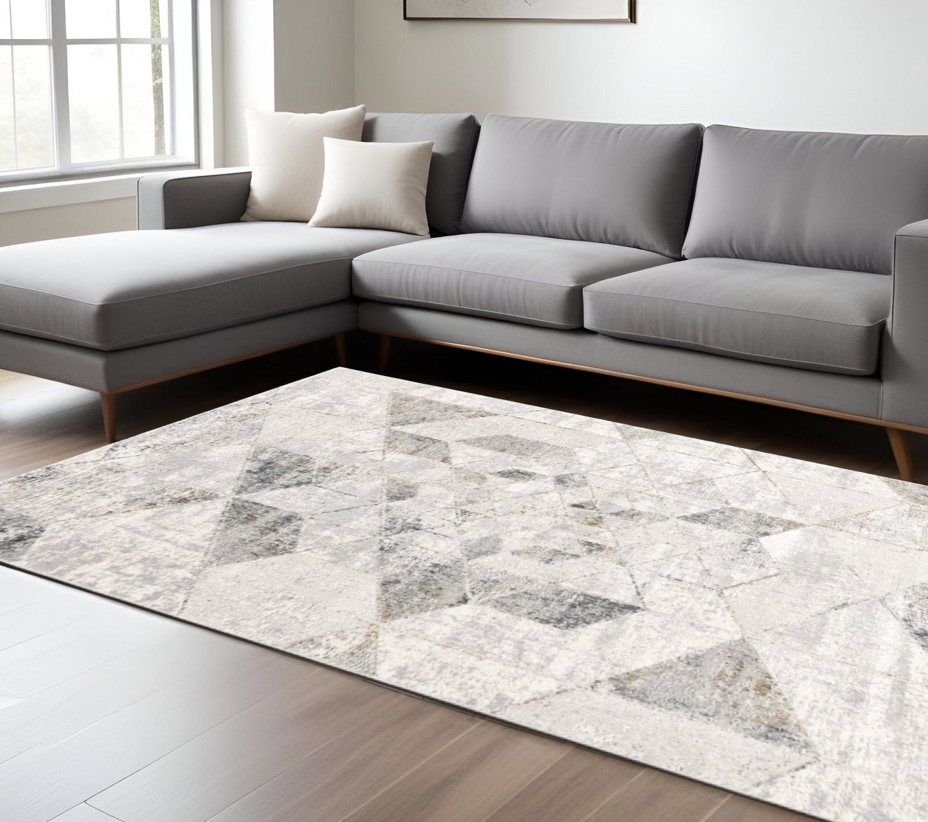 4' X 6' Gray and Ivory Abstract Power Loom Area Rug-Area Rugs-DECOROLALA