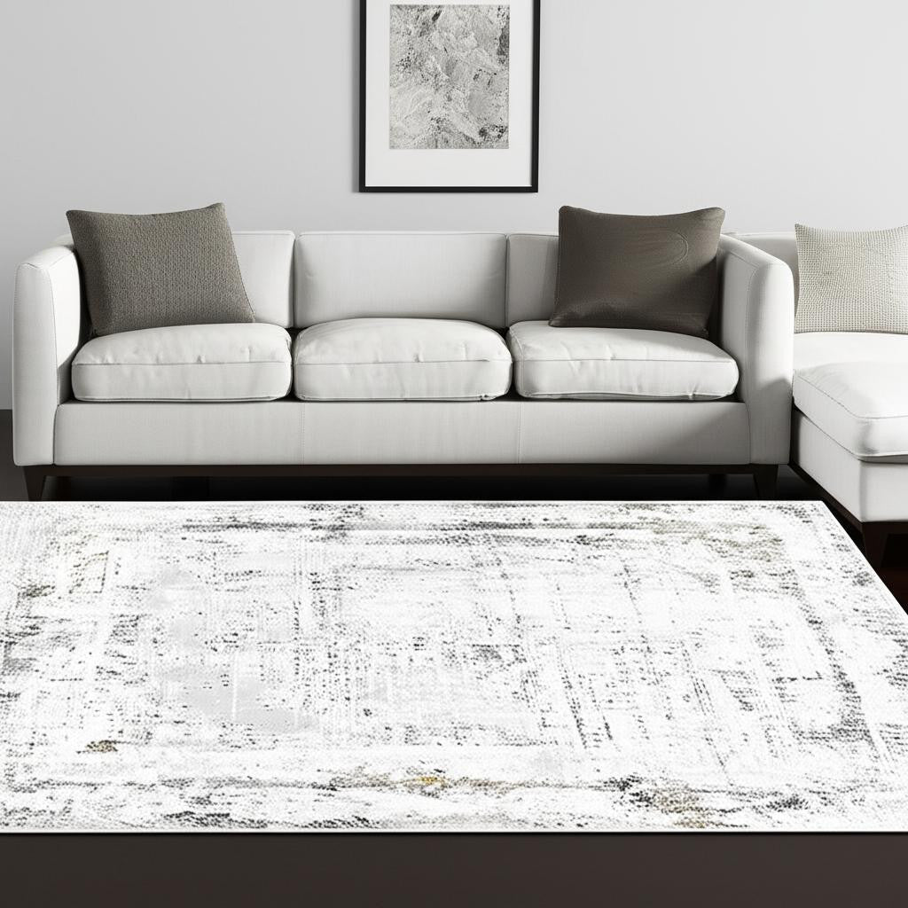 4' X 6' Gray and Ivory Abstract Power Loom Area Rug-Area Rugs-DECOROLALA