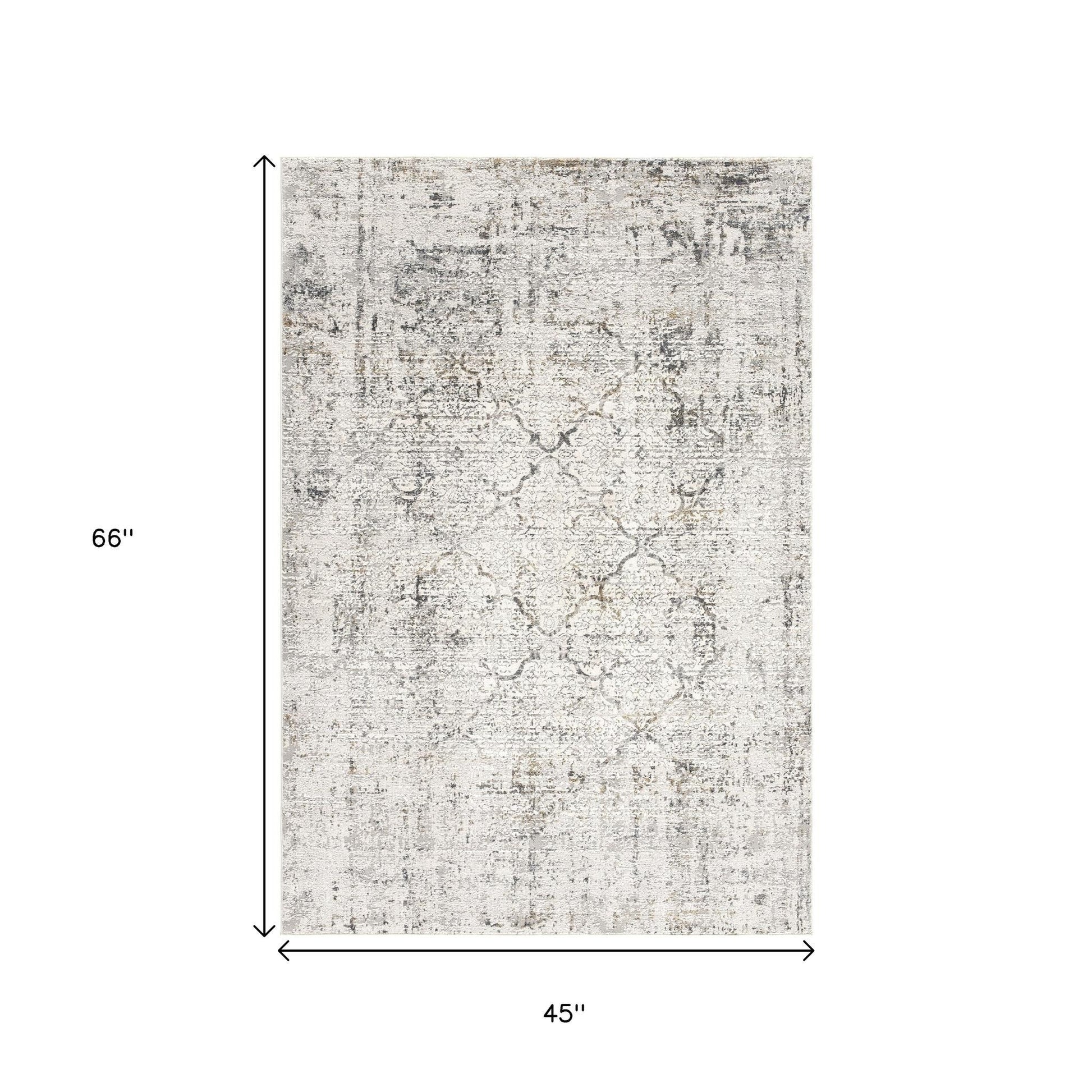 4' X 6' Gray and Ivory Abstract Power Loom Area Rug-Area Rugs-DECOROLALA