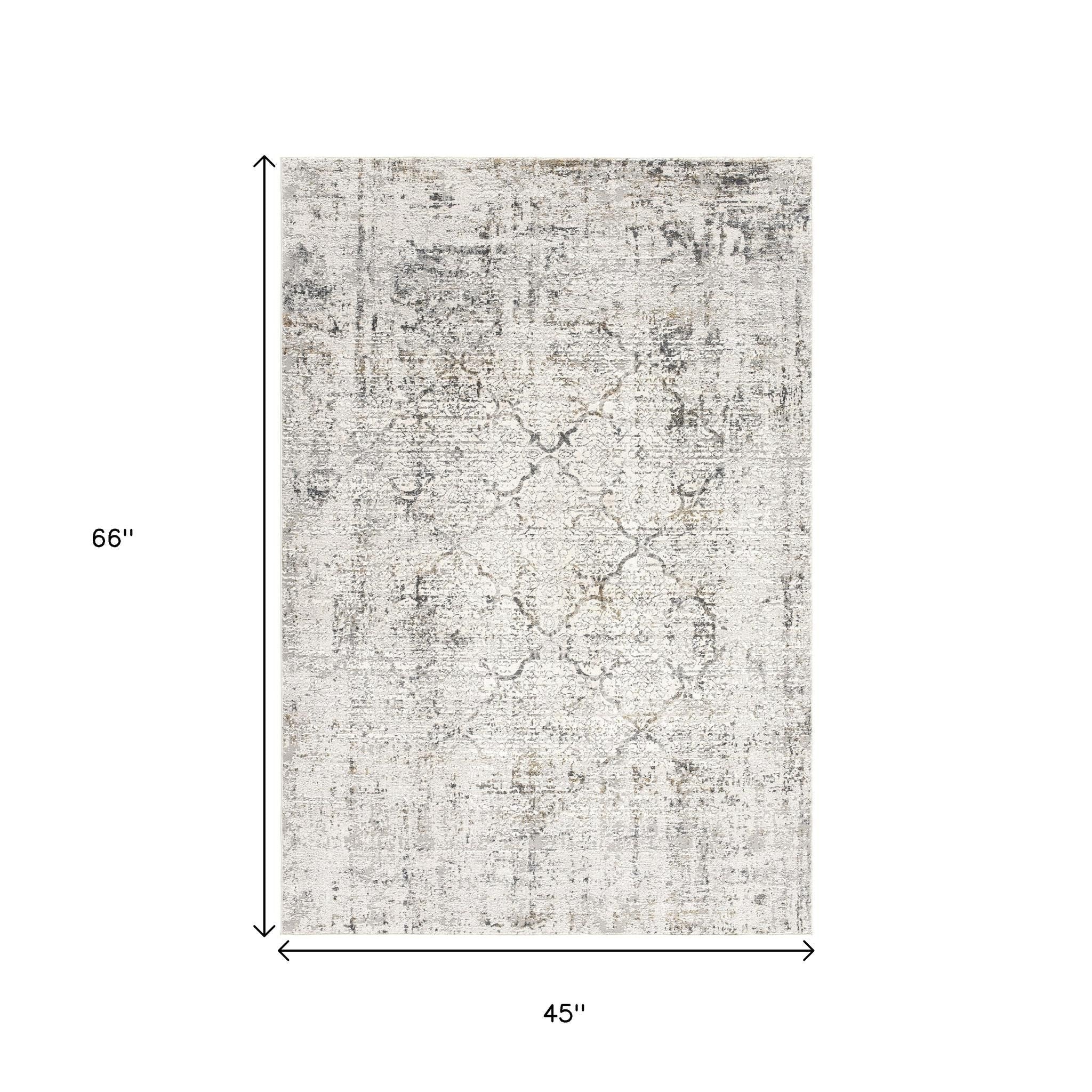 4' X 6' Gray and Ivory Abstract Power Loom Area Rug-Area Rugs-DECOROLALA