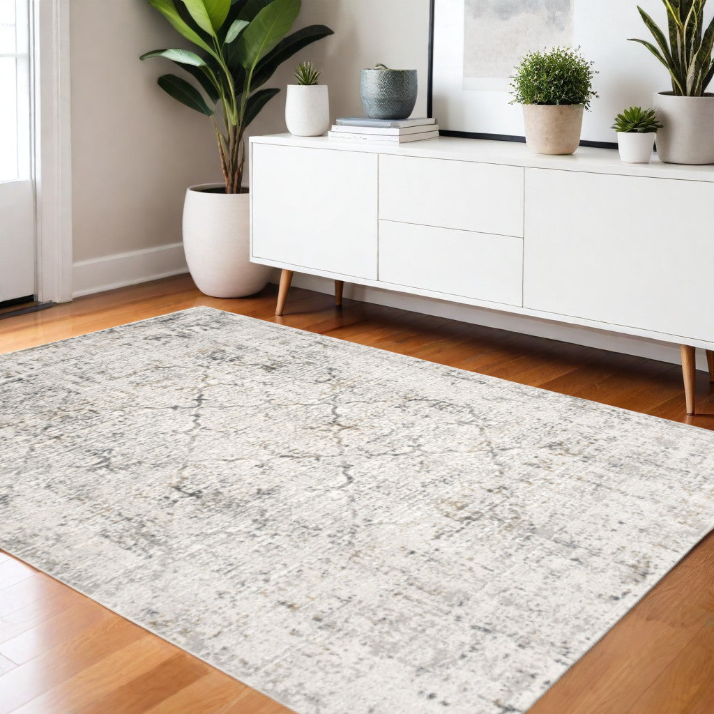 4' X 6' Gray and Ivory Abstract Power Loom Area Rug-Area Rugs-DECOROLALA